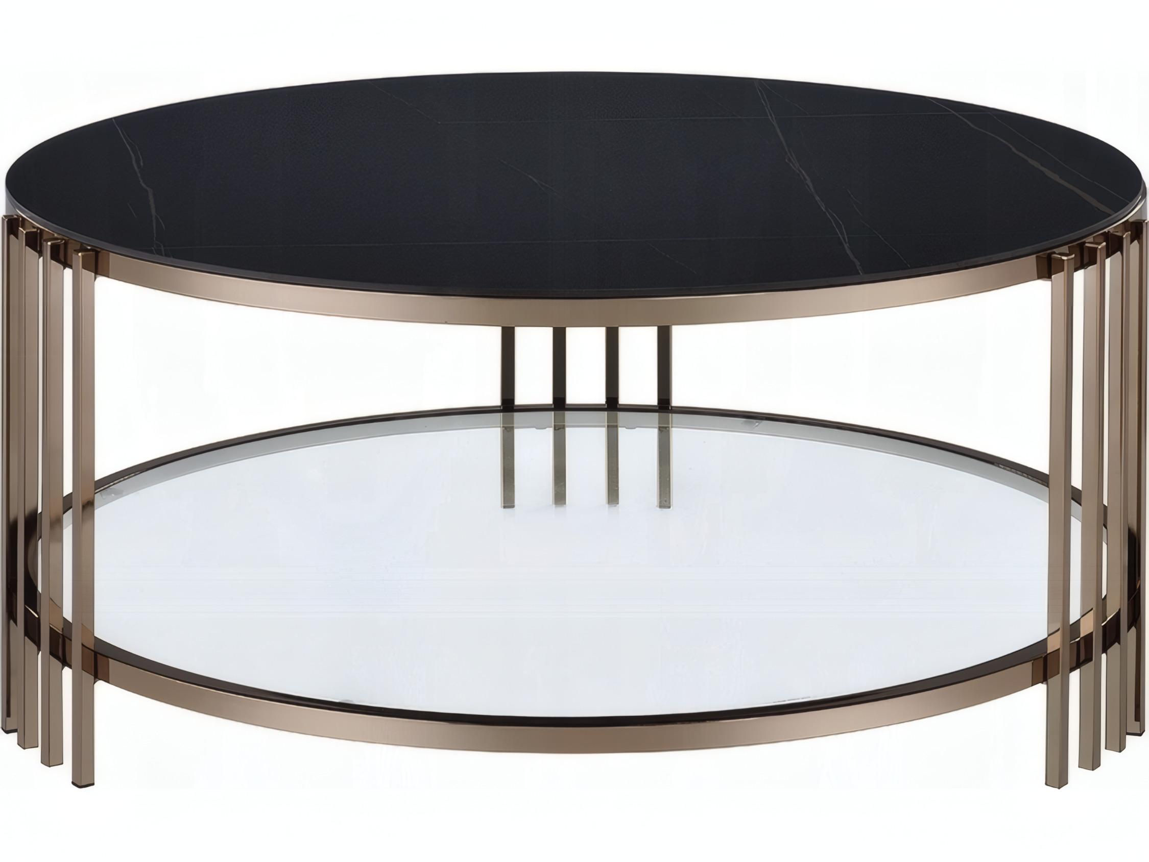 Acme Furniture Abisha Round Sintered Stone Top Champagne Coffee Table