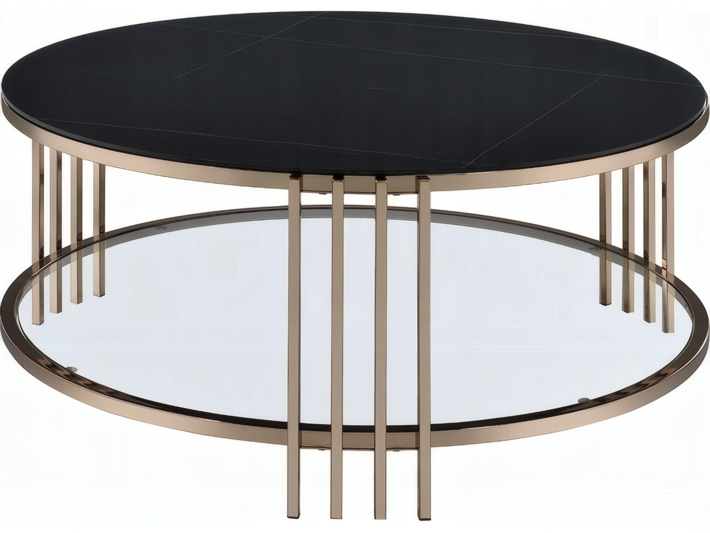 Acme Furniture Abisha Round Sintered Stone Top Champagne Coffee Table