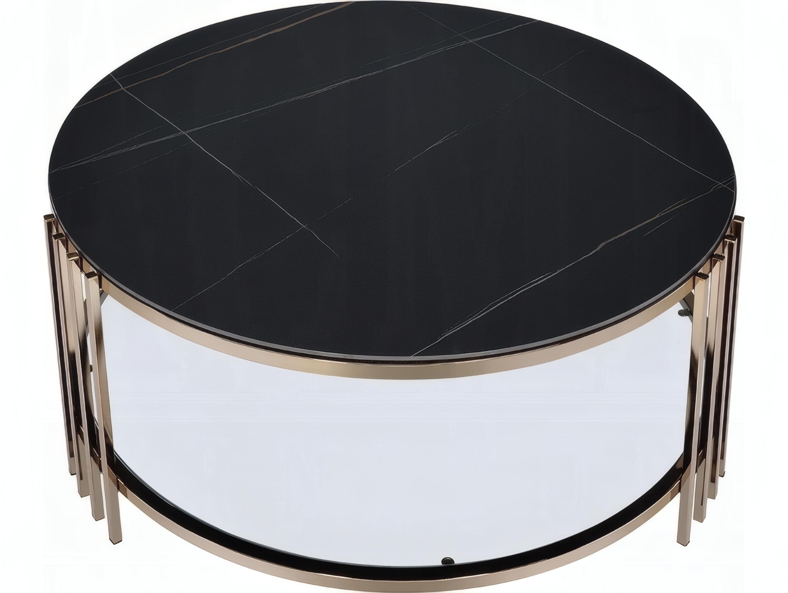 Acme Furniture Abisha Round Sintered Stone Top Champagne Coffee Table