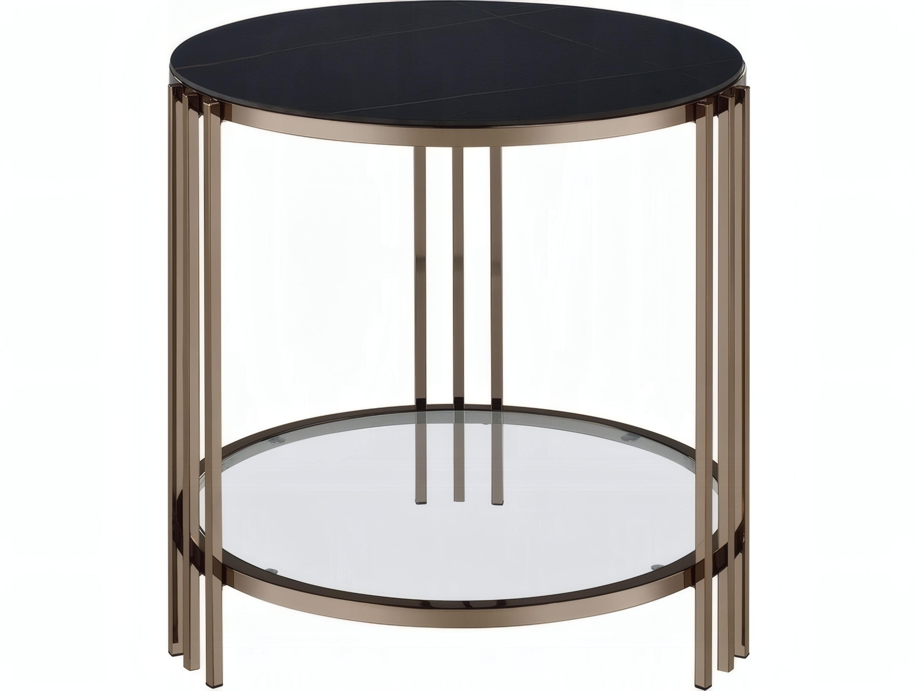Acme Furniture Abisha Round Sintered Stone Top Champagne End Table