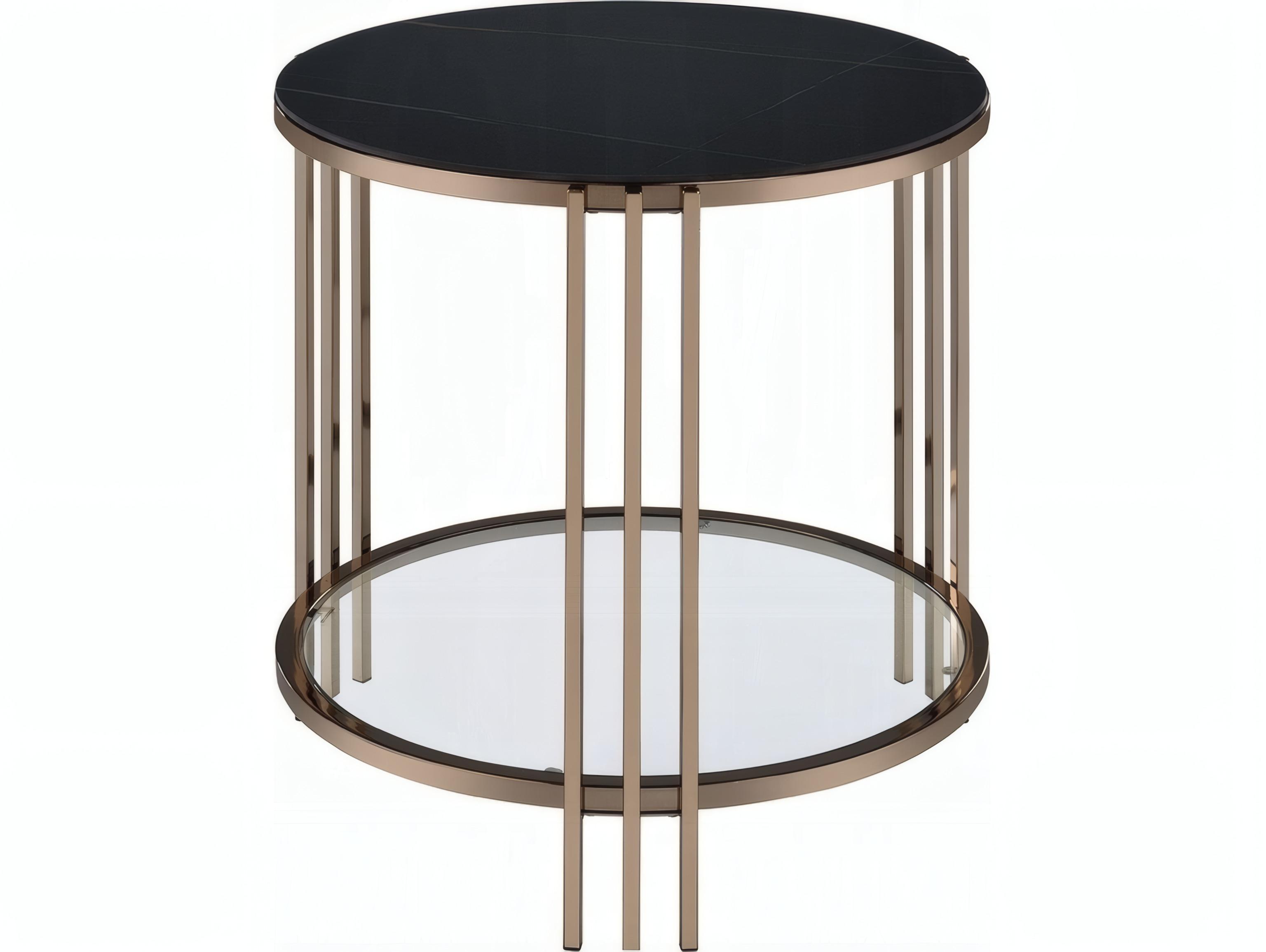Acme Furniture Abisha Round Sintered Stone Top Champagne End Table