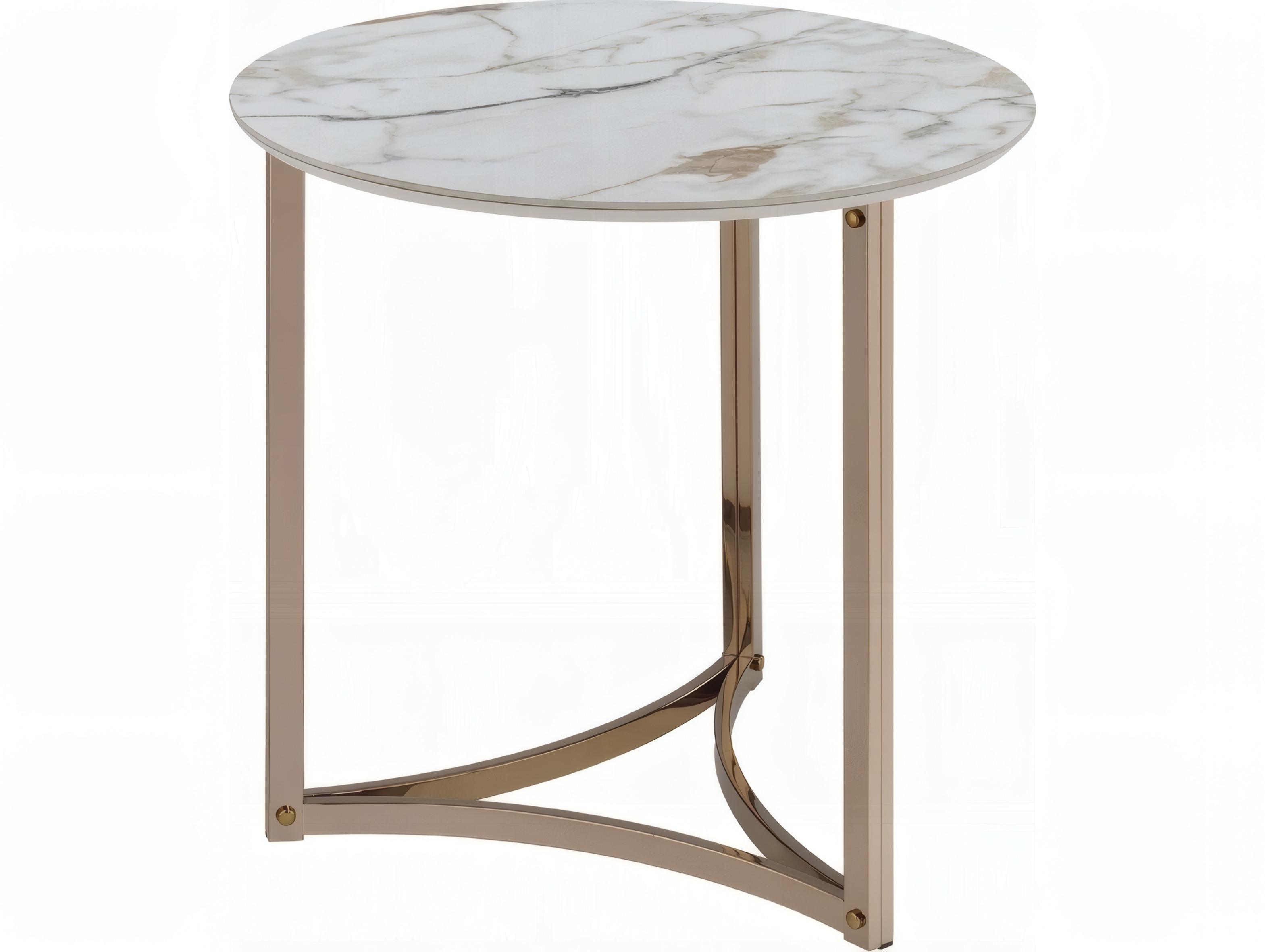 Acme Furniture Aziz Round Sintered Stone Top Champagne End Table