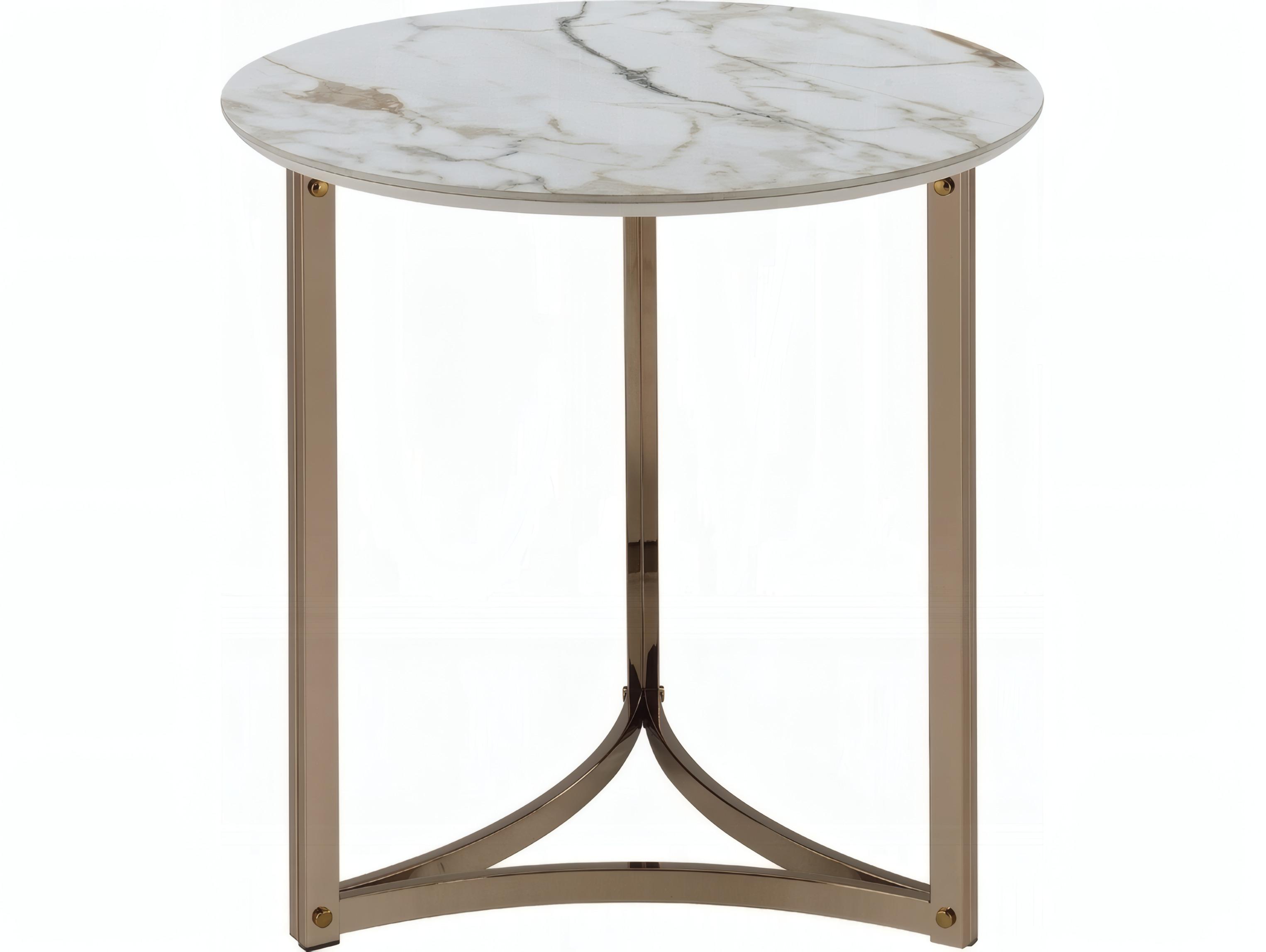 Acme Furniture Aziz Round Sintered Stone Top Champagne End Table