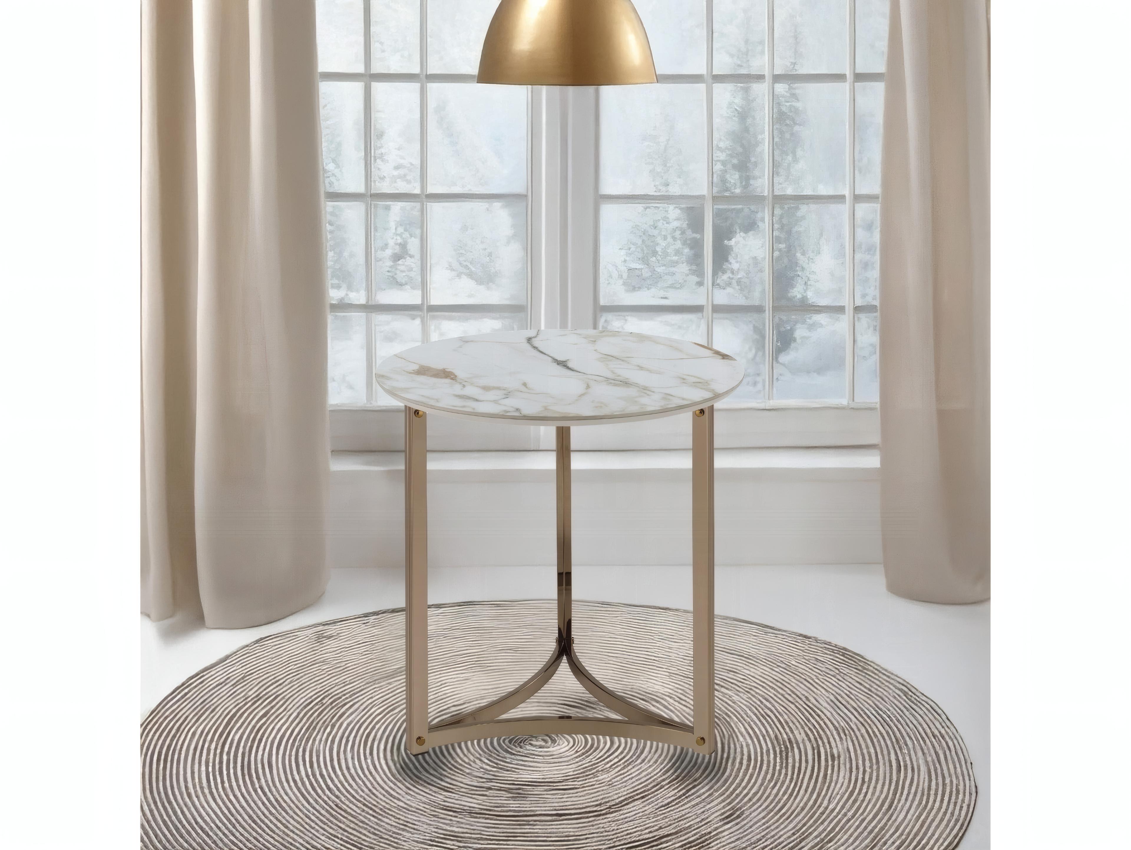 Acme Furniture Aziz Round Sintered Stone Top Champagne End Table