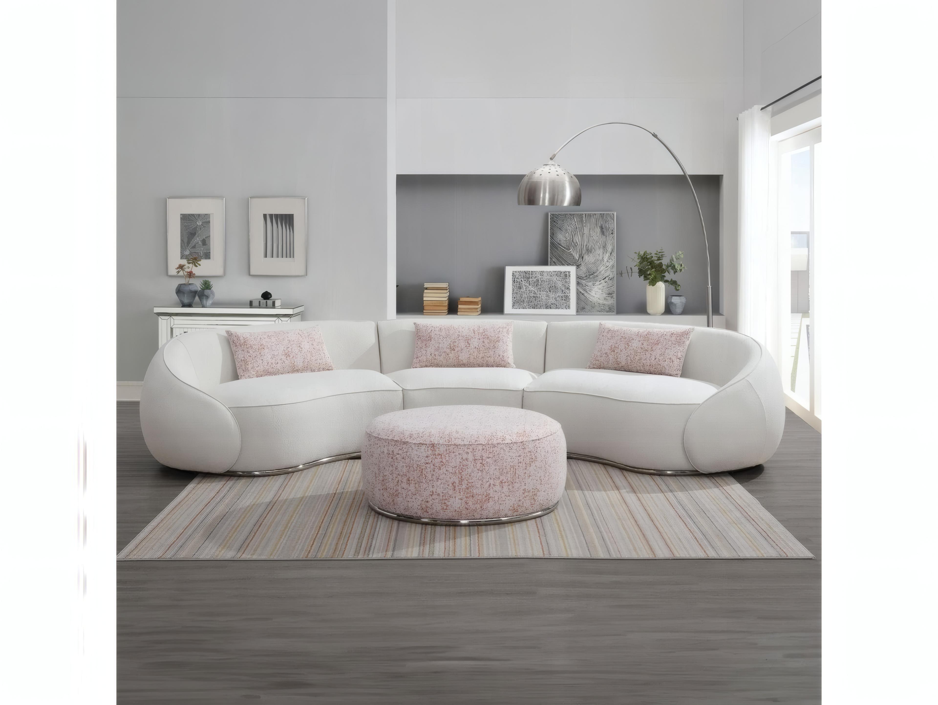 Acme Furniture Sahara Pattern Boucle Beige Upholstered Ottoman