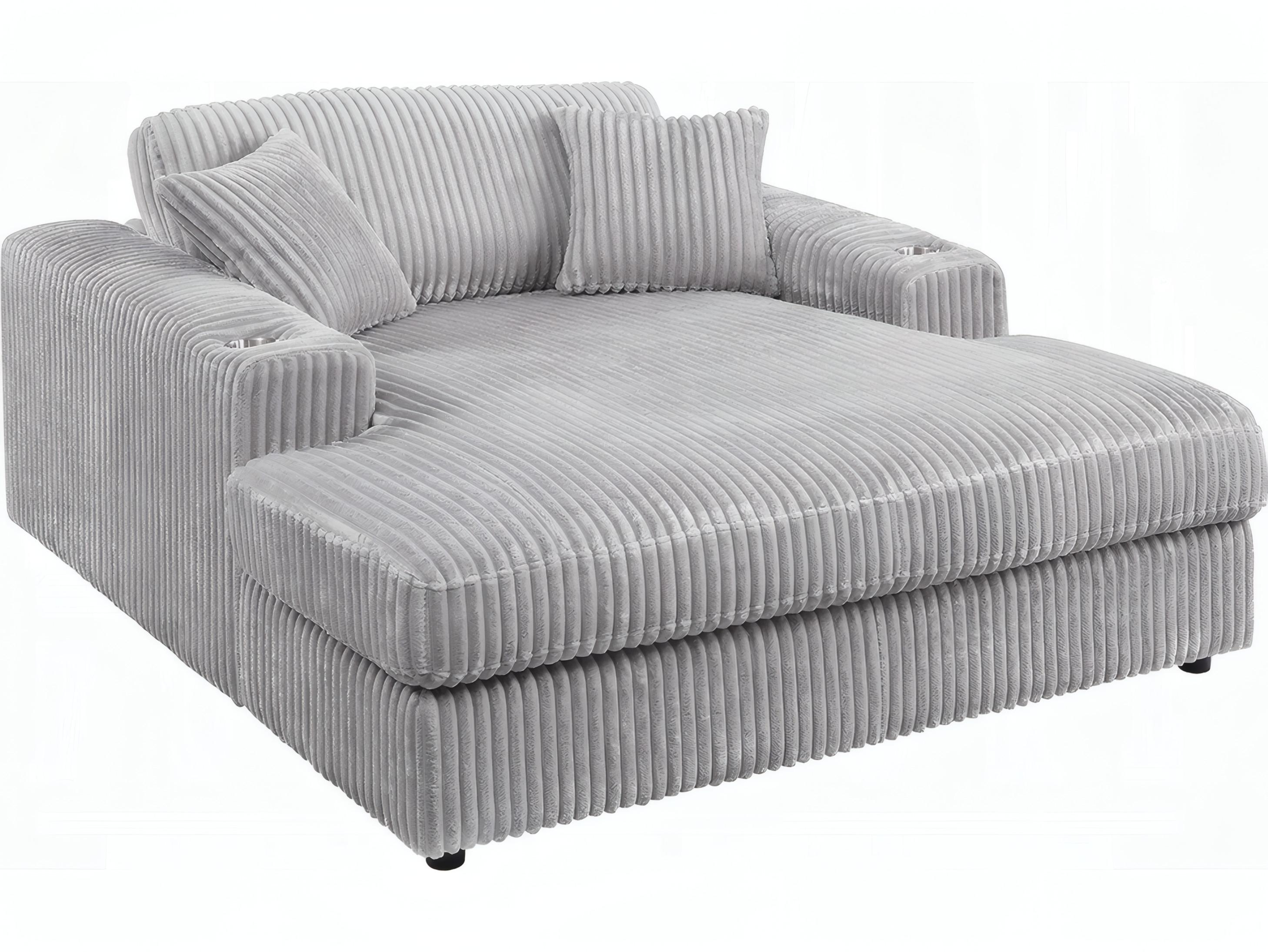 Acme Furniture Hilde Lighr Gray Corduroy Upholstered Chaise