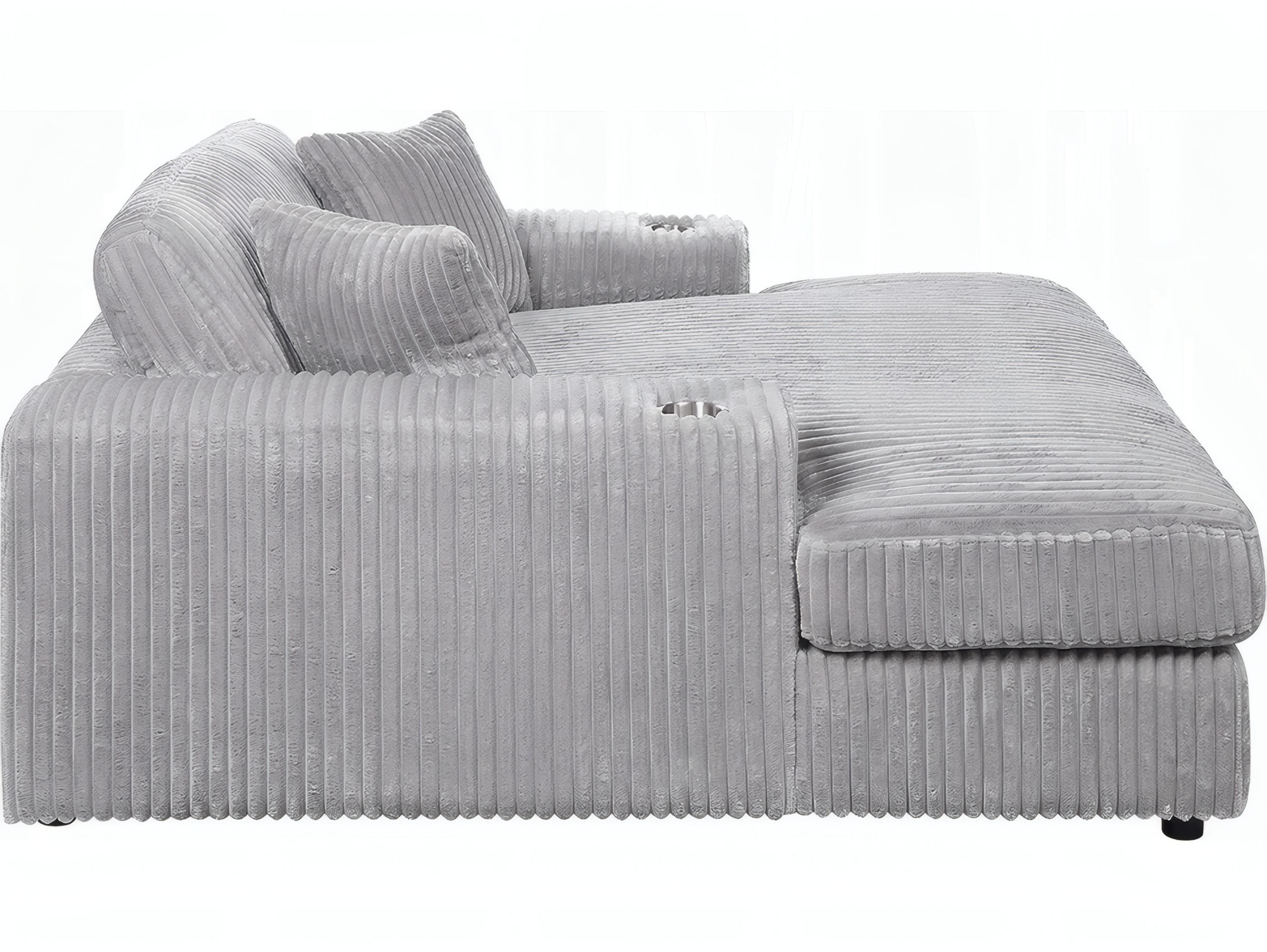 Acme Furniture Hilde Lighr Gray Corduroy Upholstered Chaise