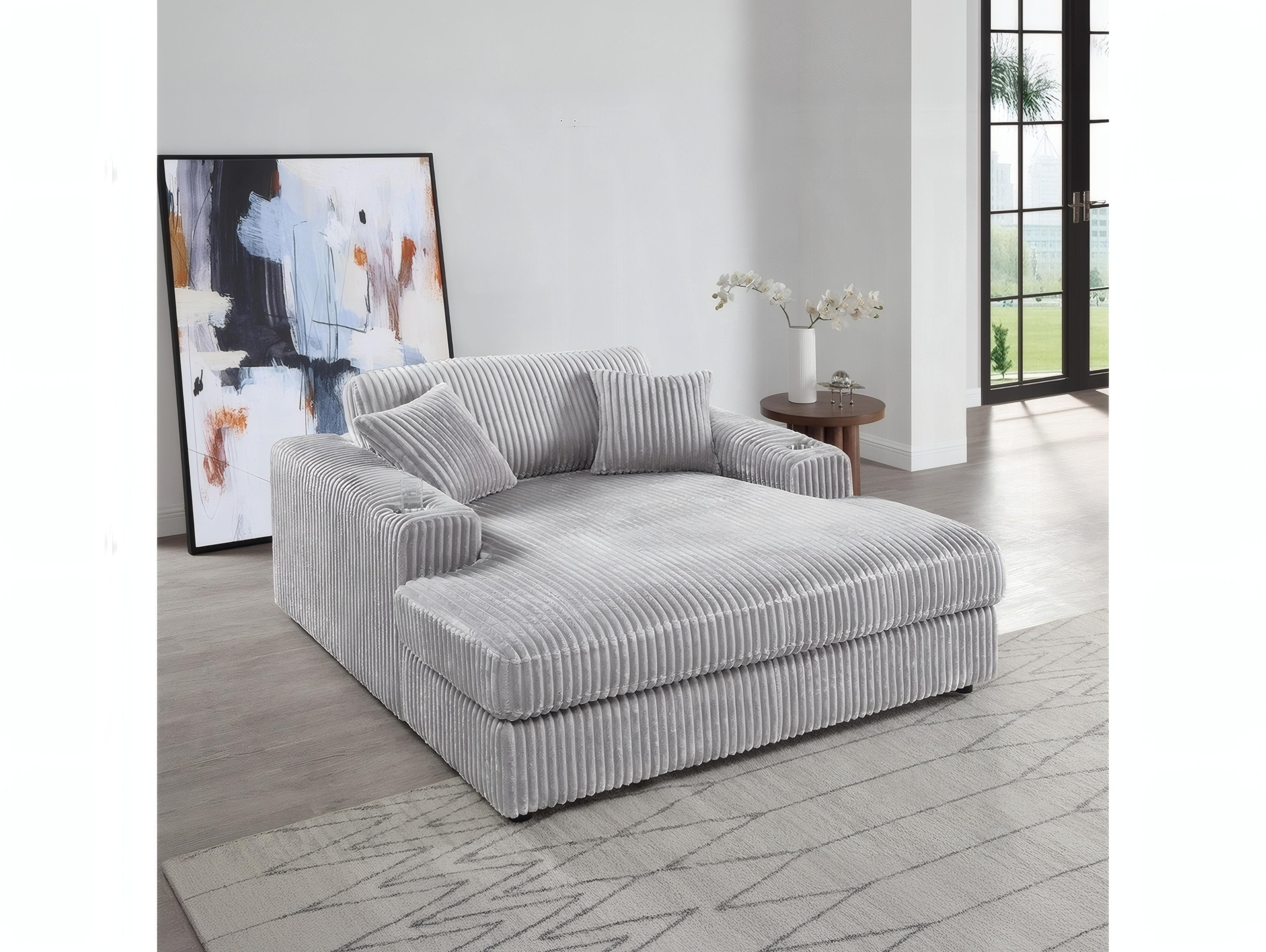 Acme Furniture Hilde Lighr Gray Corduroy Upholstered Chaise