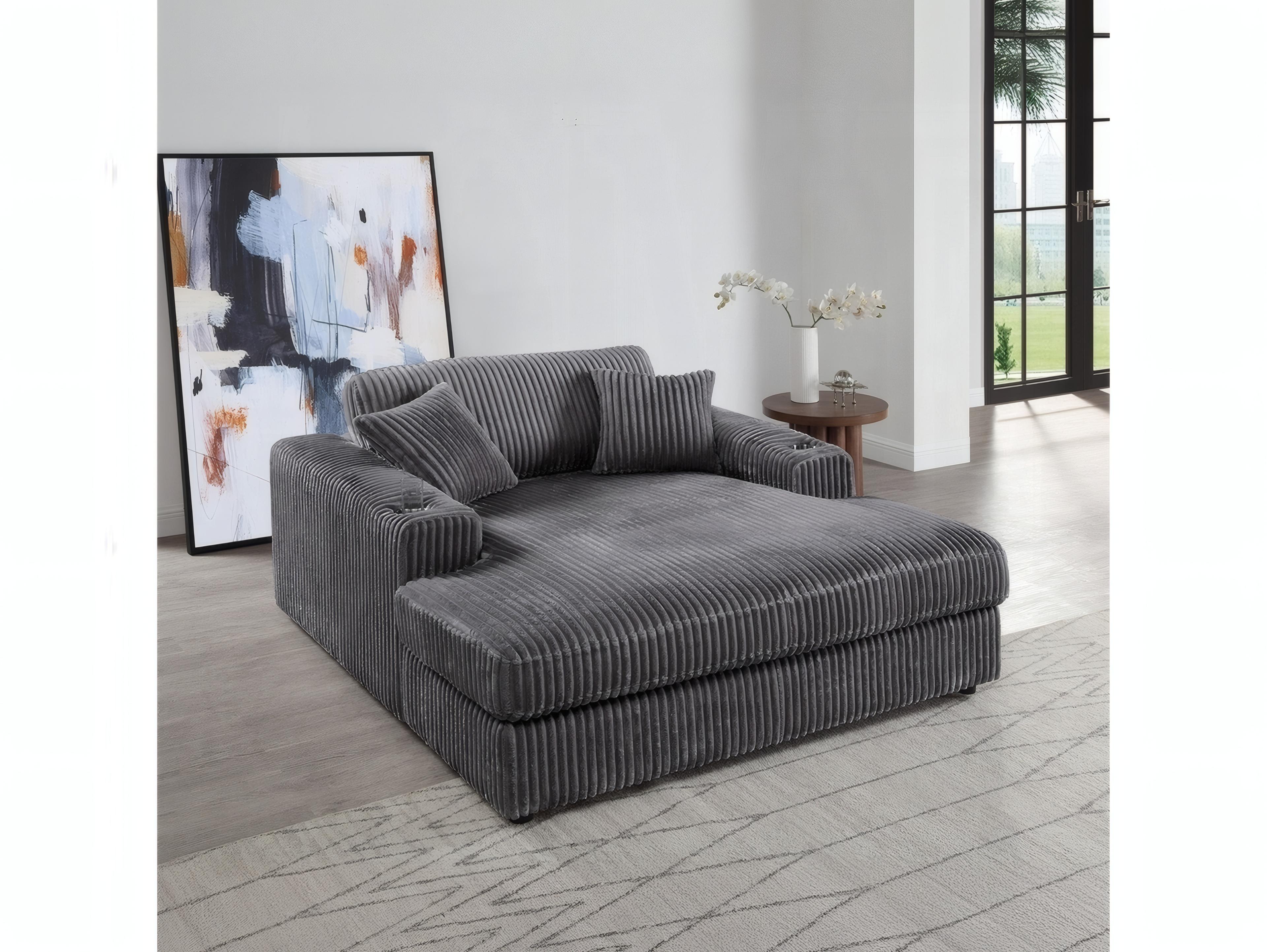 Acme Furniture Hilde Dark Gray Corduroy Upholstered Chaise