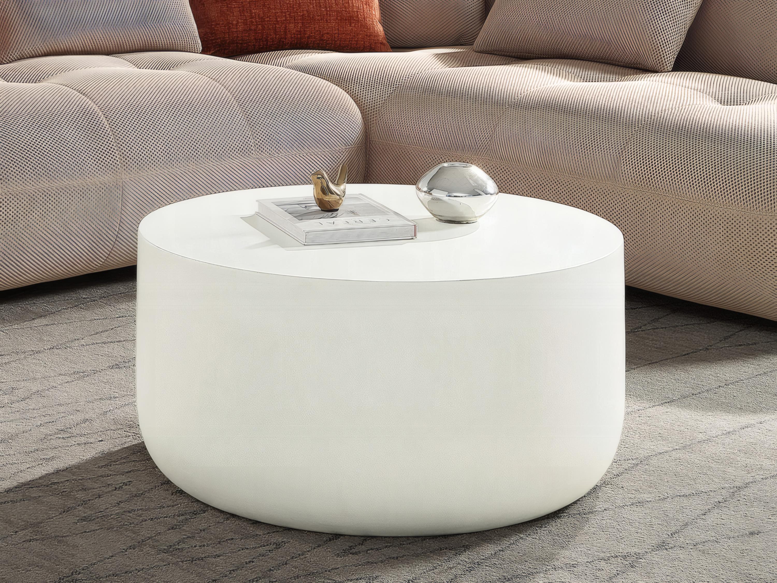 Acme Furniture Demilune Cement Natural White Coffee Table
