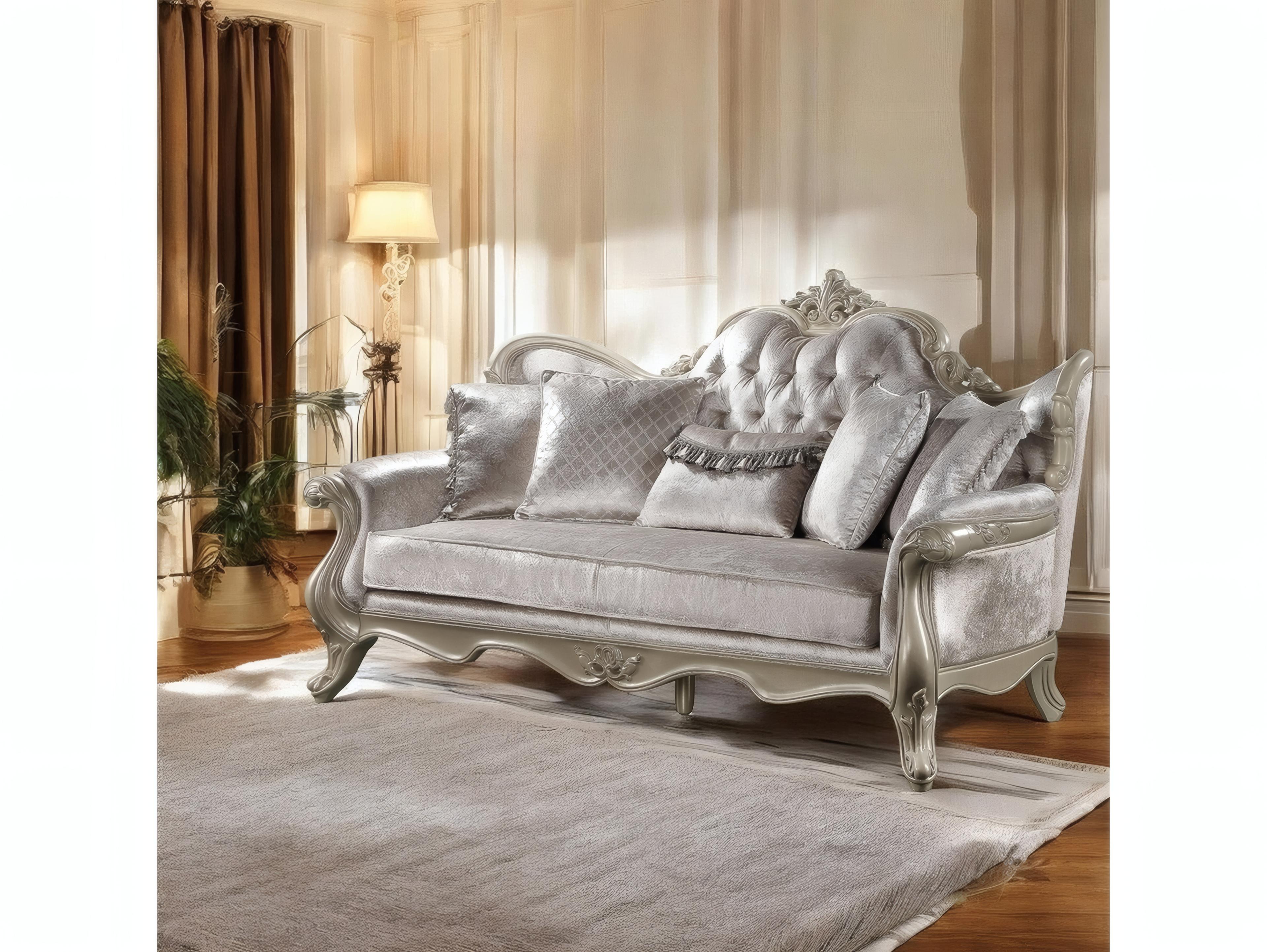 Acme Furniture Libertee Beige Fabric Champagne Upholstered Sofa