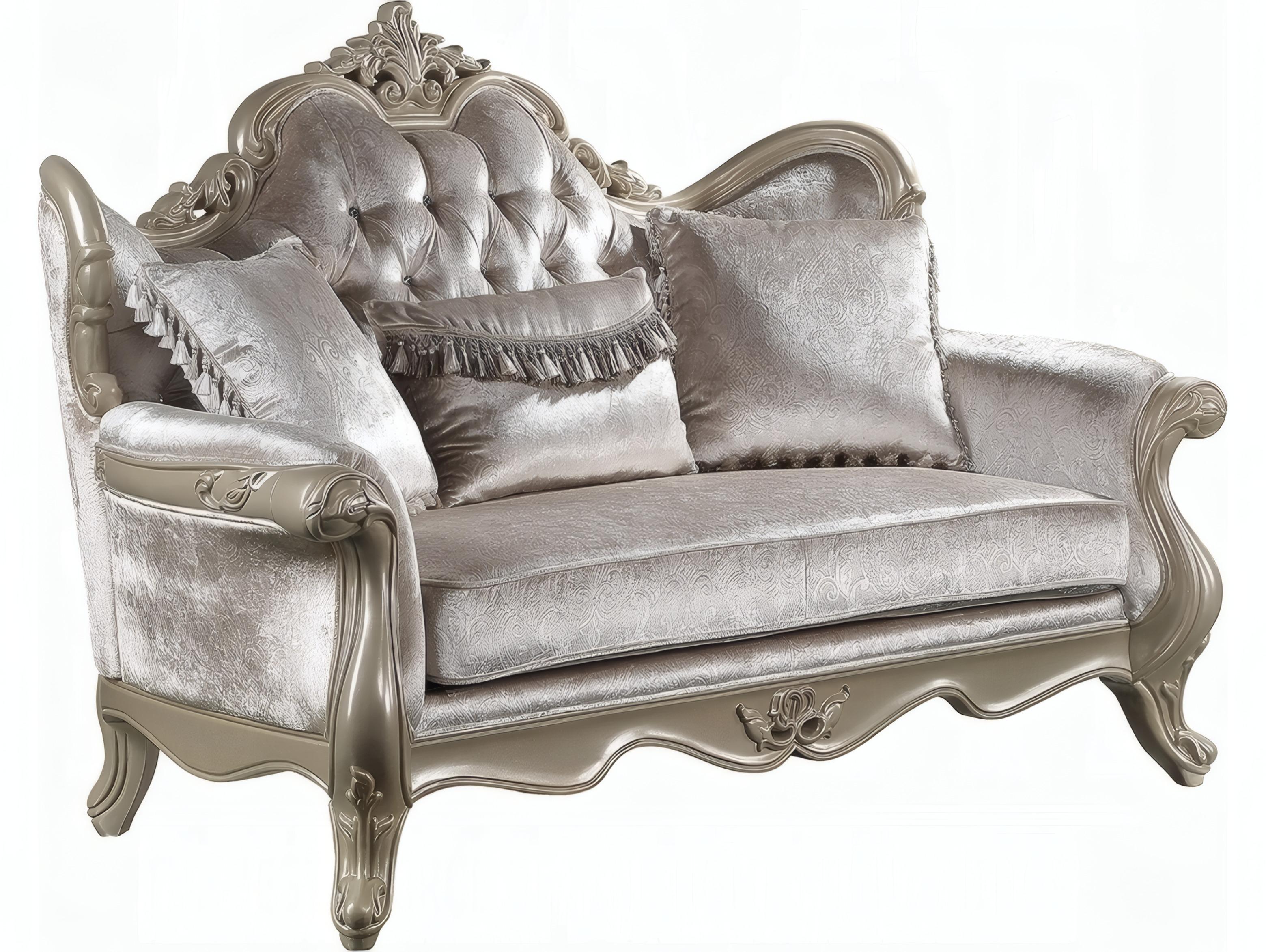 Acme Furniture Libertee Beige Fabric Champagne Upholstered Loveseat