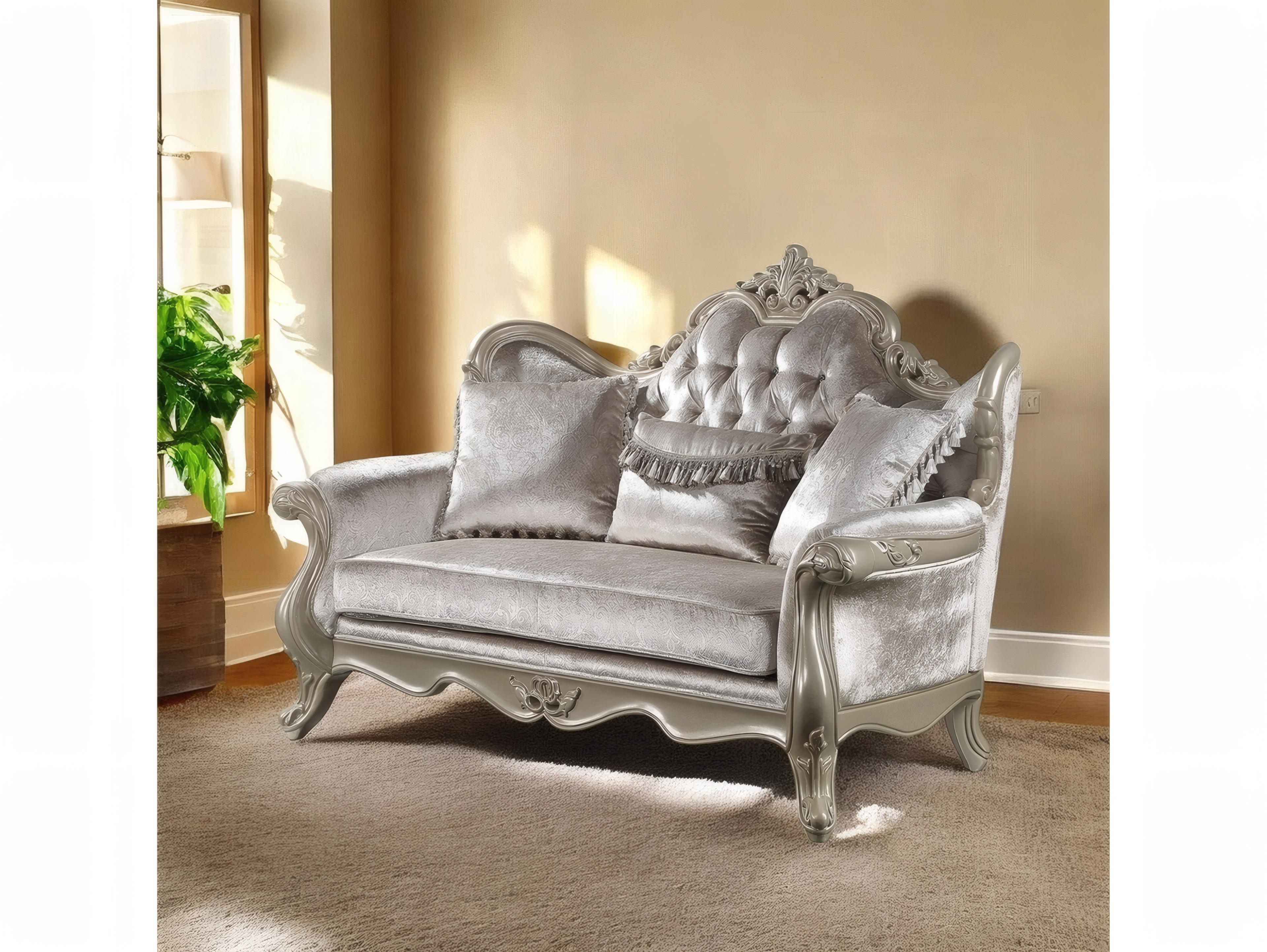 Acme Furniture Libertee Beige Fabric Champagne Upholstered Loveseat