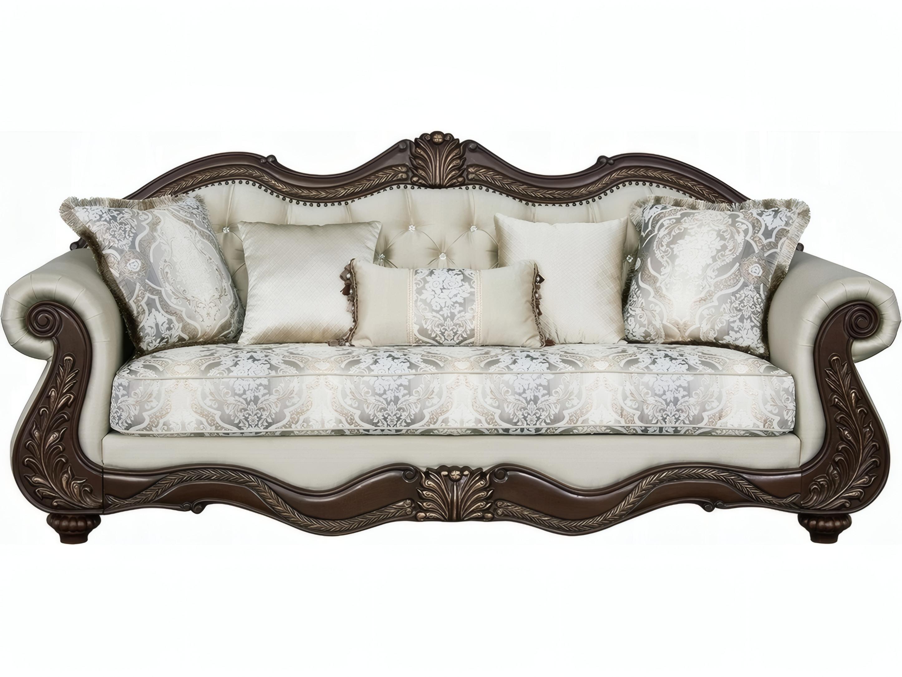 Acme Furniture Pierce Beige Fabric Cherry Upholstered Sofa