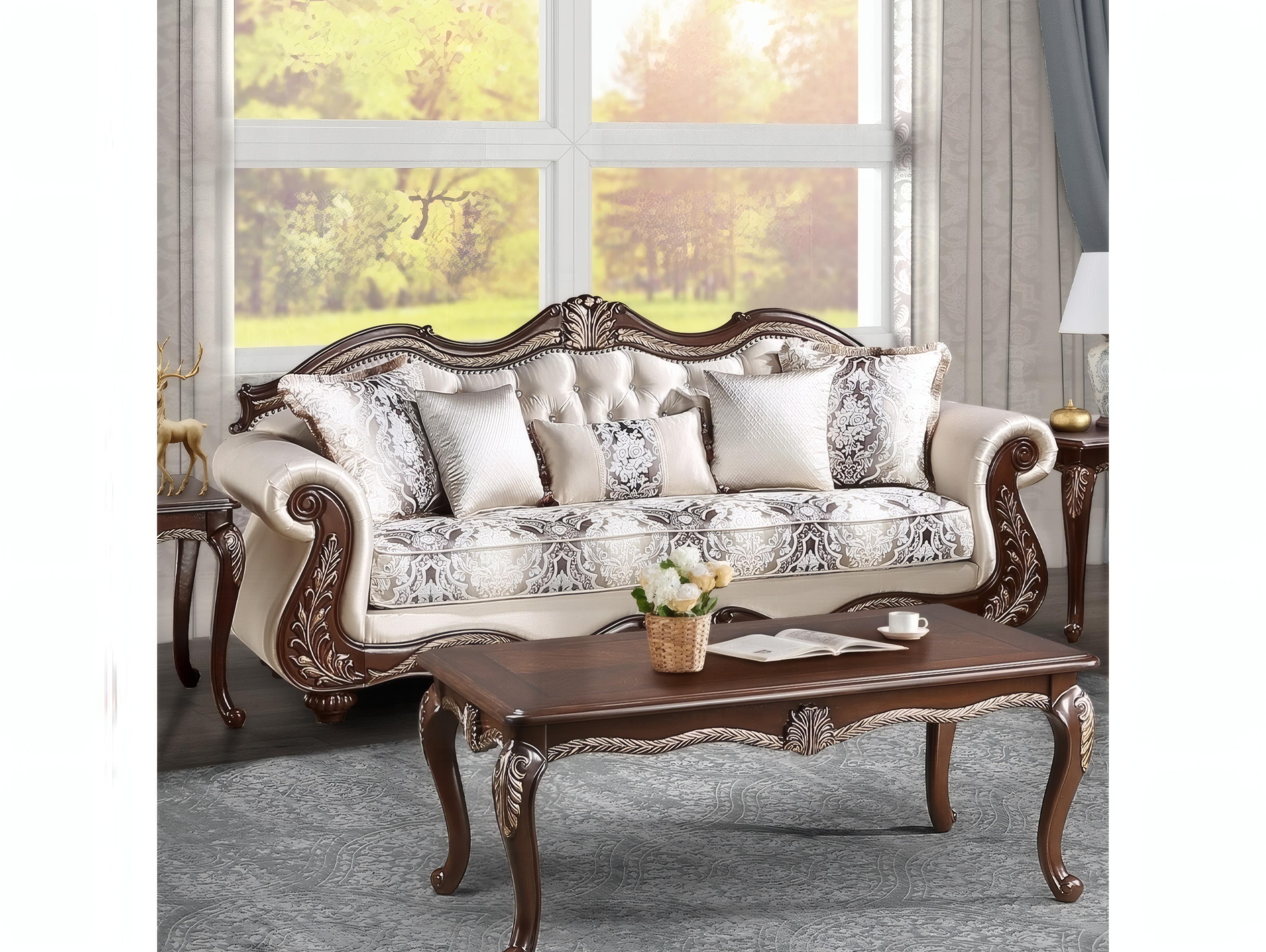 Acme Furniture Pierce Beige Fabric Cherry Upholstered Sofa