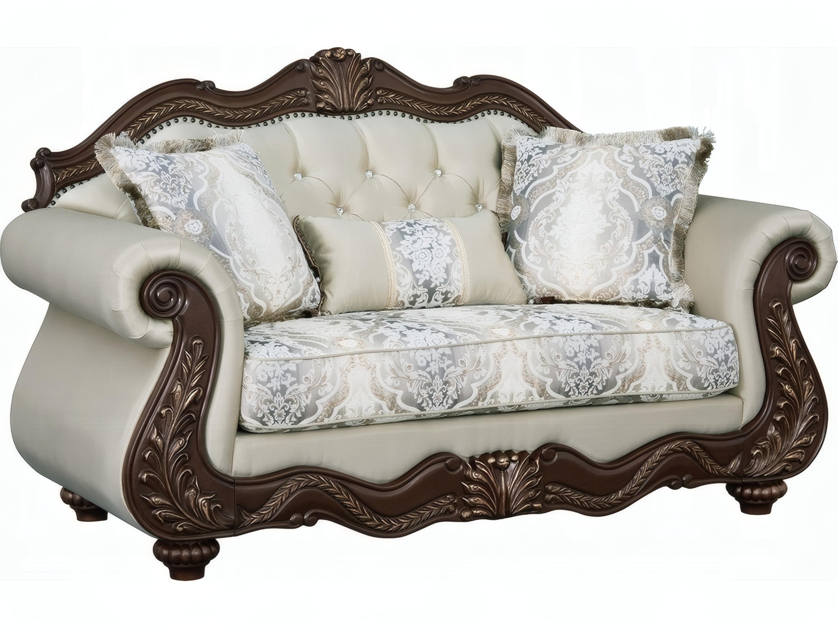 Acme Furniture Pierce Beige Fabric Cherry Upholstered Loveseat