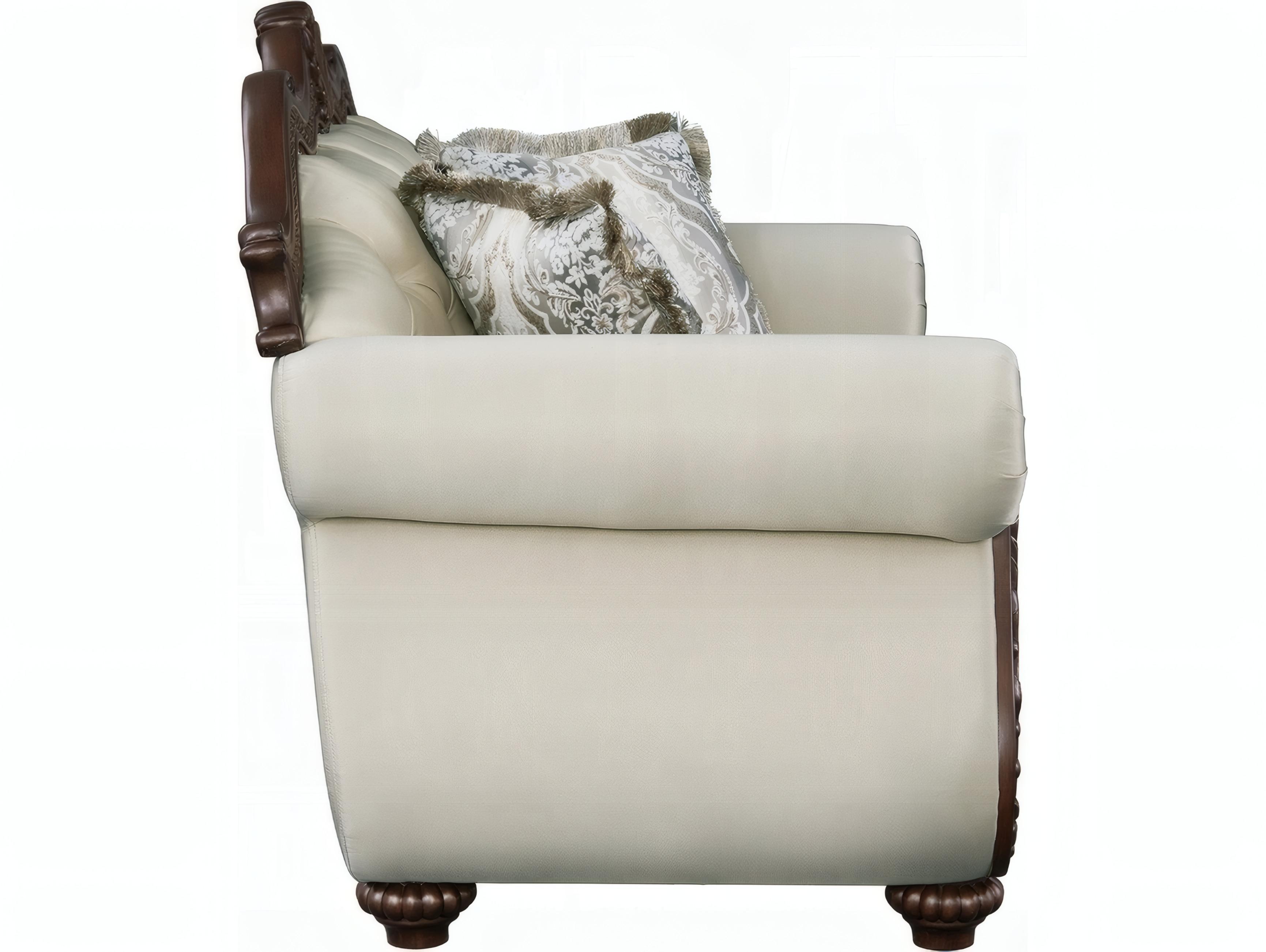 Acme Furniture Pierce Beige Fabric Cherry Upholstered Loveseat