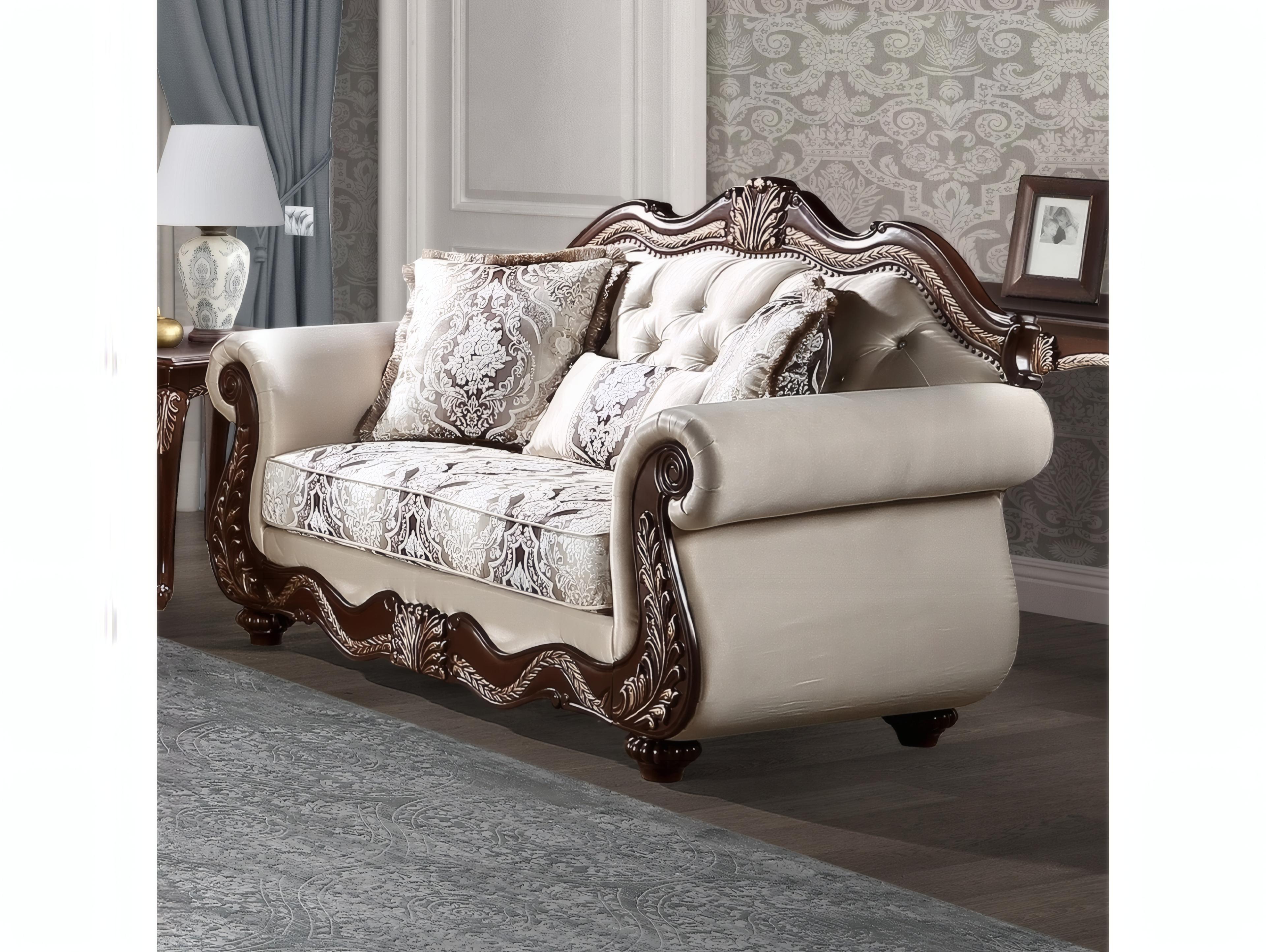 Acme Furniture Pierce Beige Fabric Cherry Upholstered Loveseat