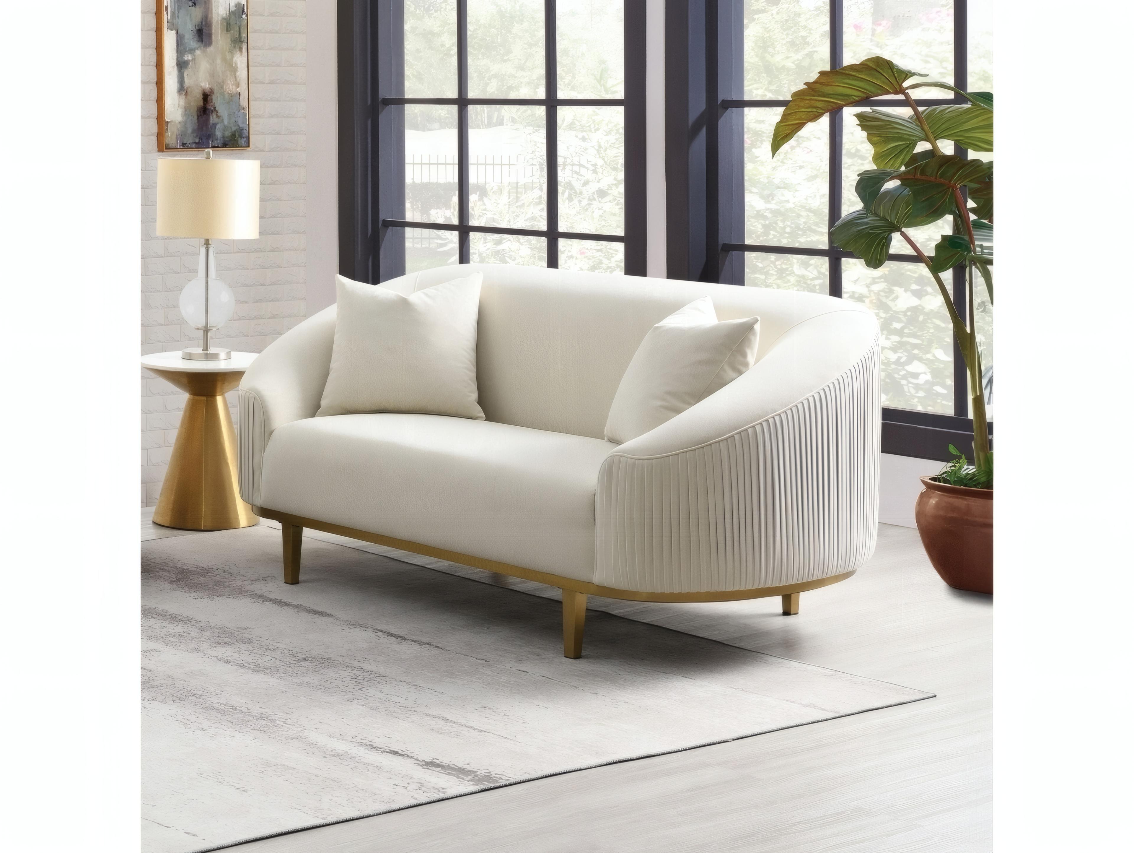 Acme Furniture Martina Ivory Velvet White Upholstered Loveseat