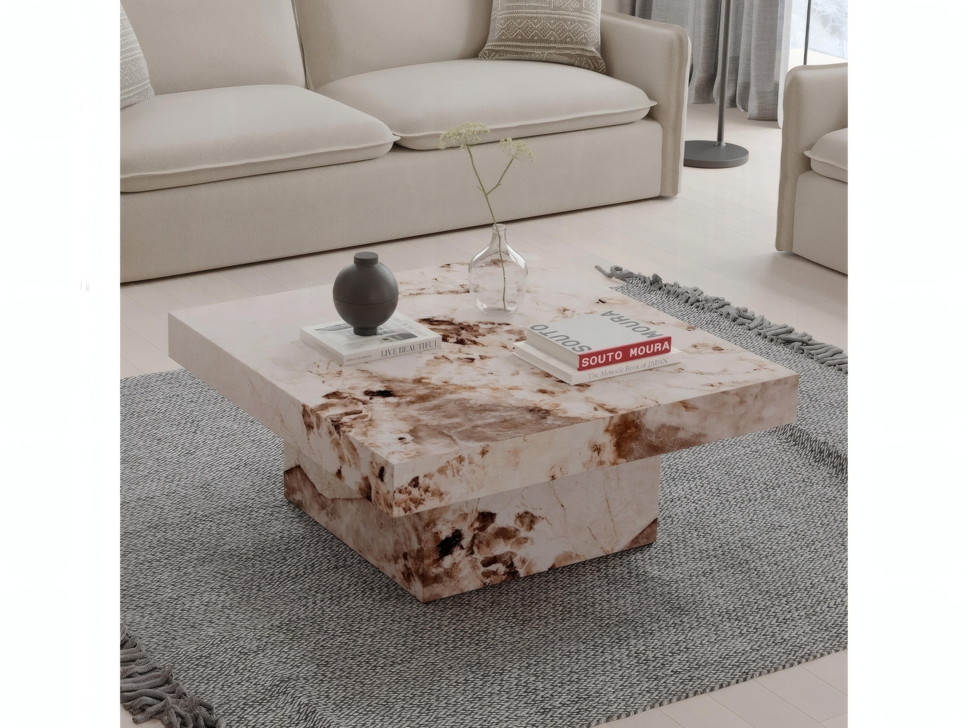 Acme Furniture Fultan Square Faux Stone Engineered Coffee Table