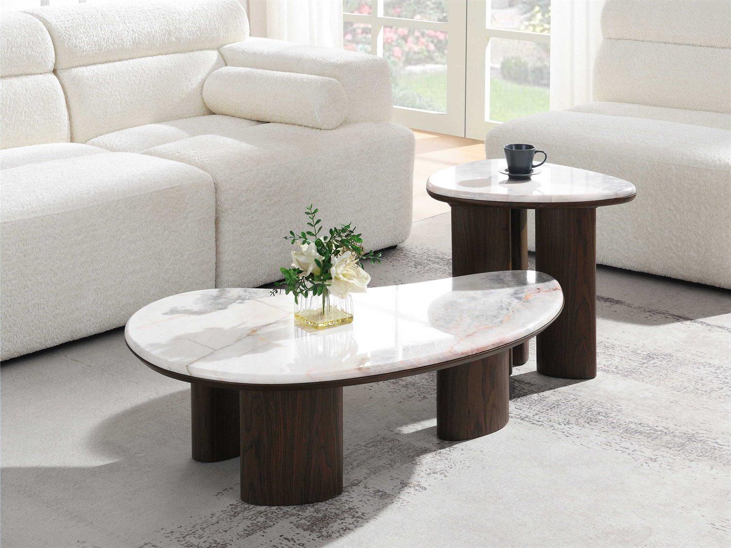 Acme Furniture Hanale Natural Marble Brown Coffee Table
