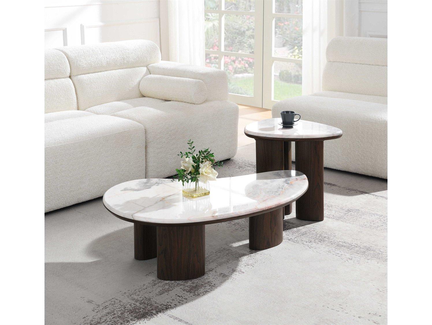 Acme Furniture Hanale Natural Marble Brown End Table