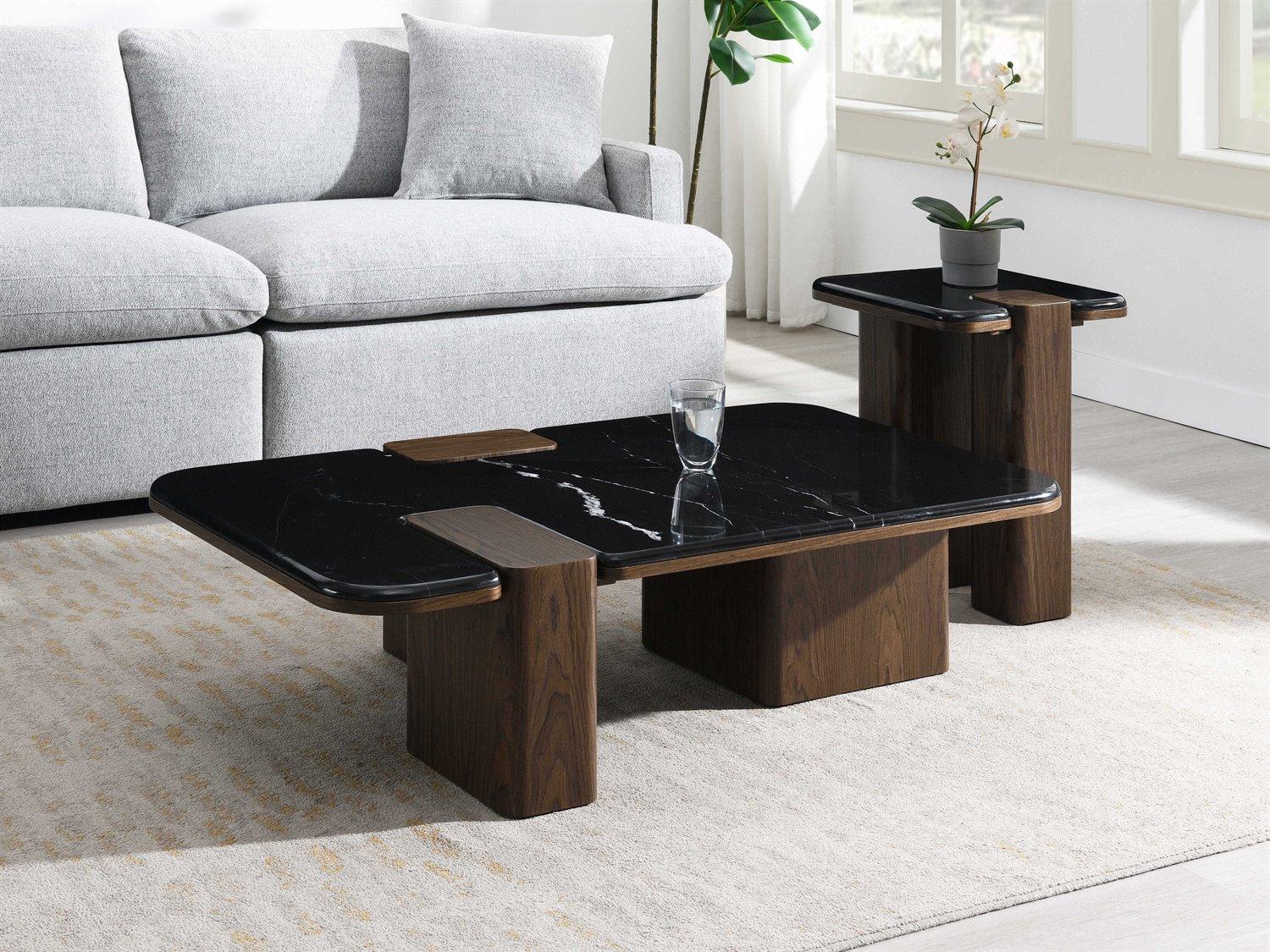 Acme Furniture Dana Rectangular Natural Marble Top Dark Walnut Coffee Table