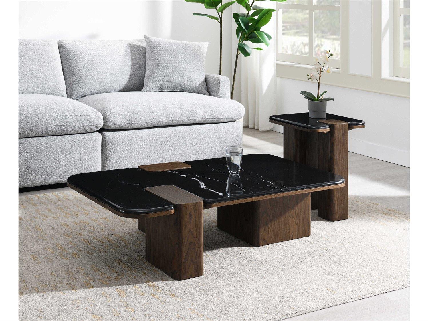 Acme Furniture Dana Square Natural Marble Top Dark Walnut End Table