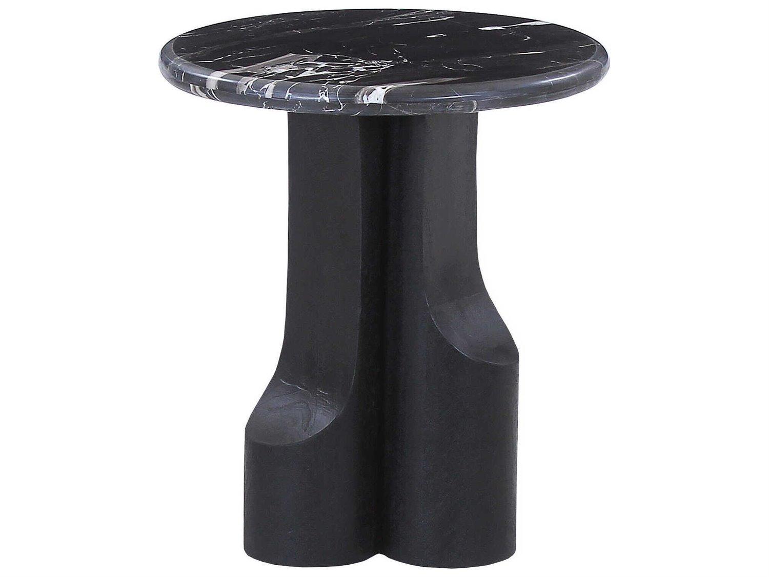 Acme Furniture Kinton Round Natural Marble Top Black Mercana End Table