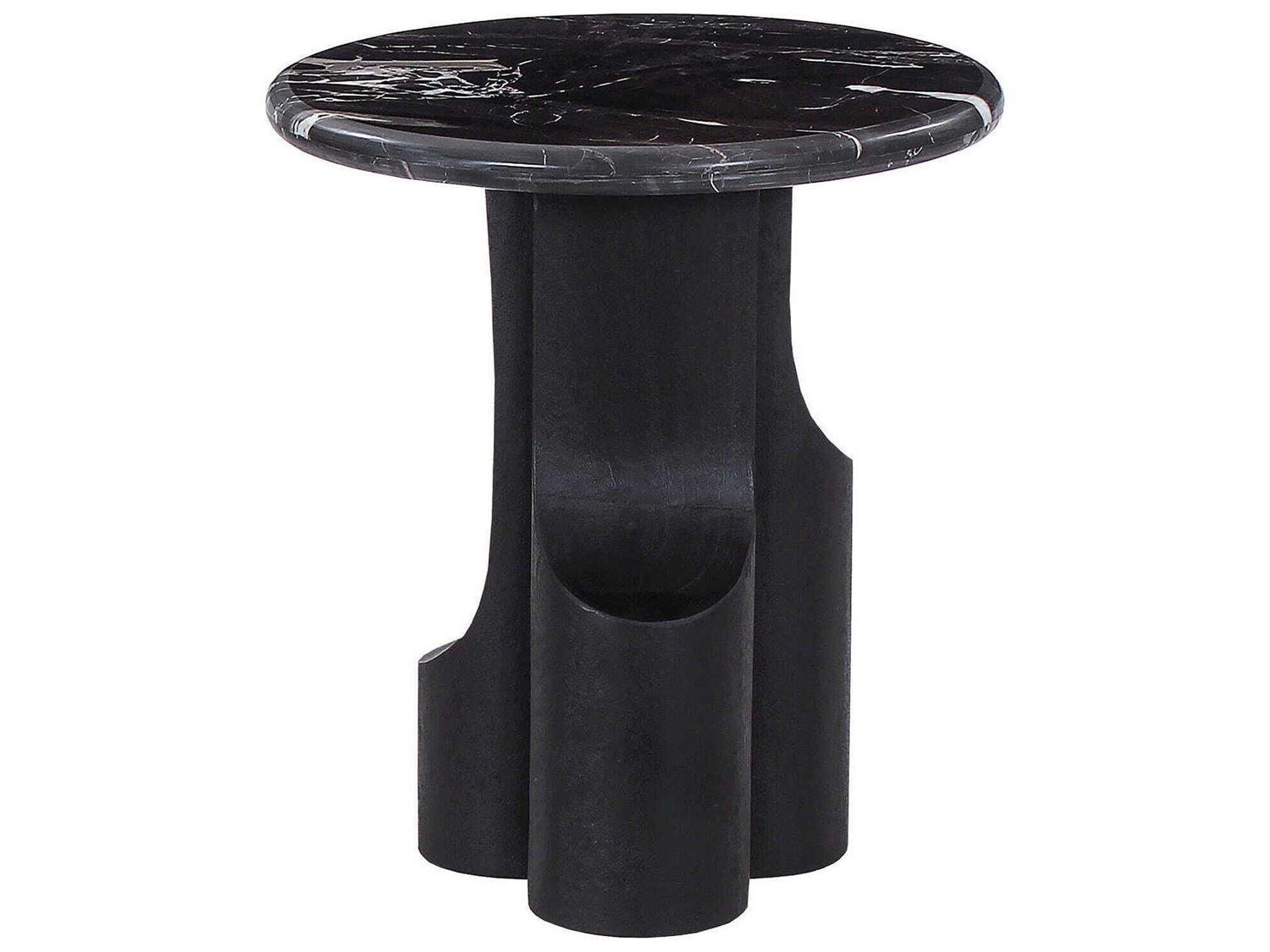 Acme Furniture Kinton Round Natural Marble Top Black Mercana End Table