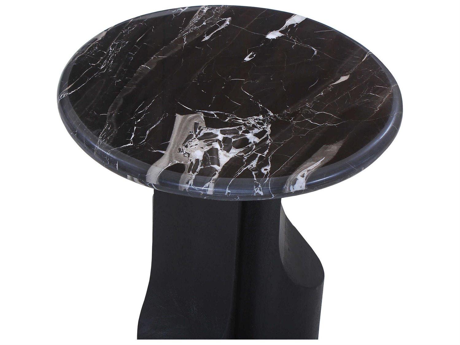 Acme Furniture Kinton Round Natural Marble Top Black Mercana End Table