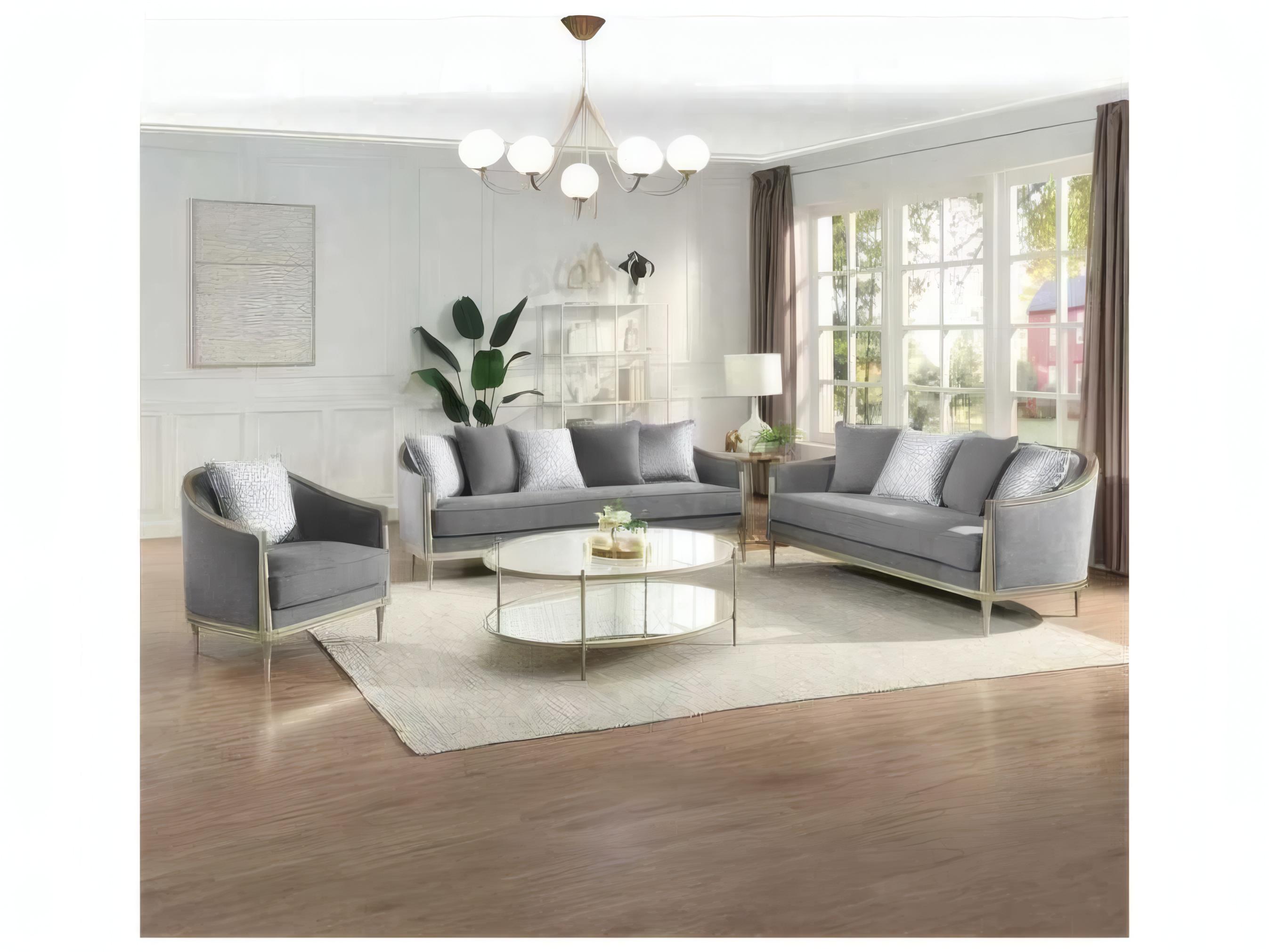 Acme Furniture Fernando Gray Chenille Champagne Upholstered Loveseat