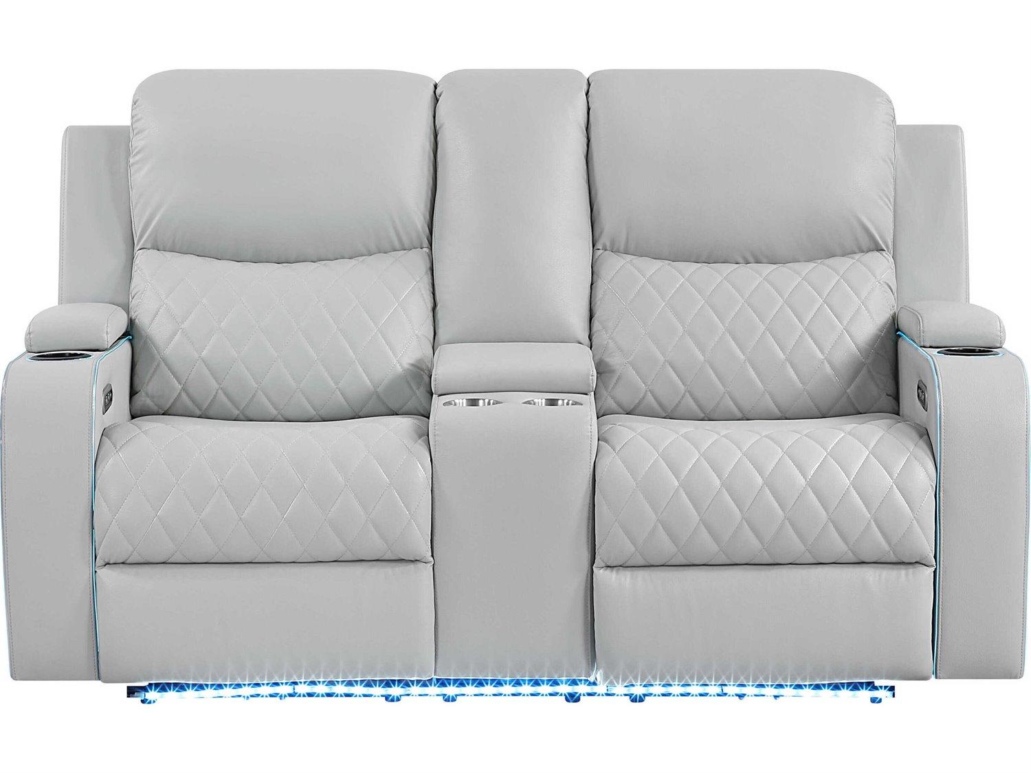 Acme Furniture Elonzo Light Gray Synthetic Leather Faux Sofa