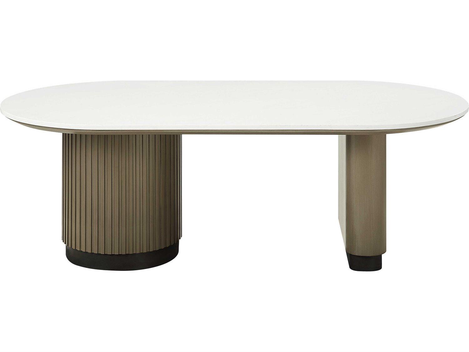 Acme Furniture Clayten Oval Faux Marble Engineering Top Light Oak Coffee Table