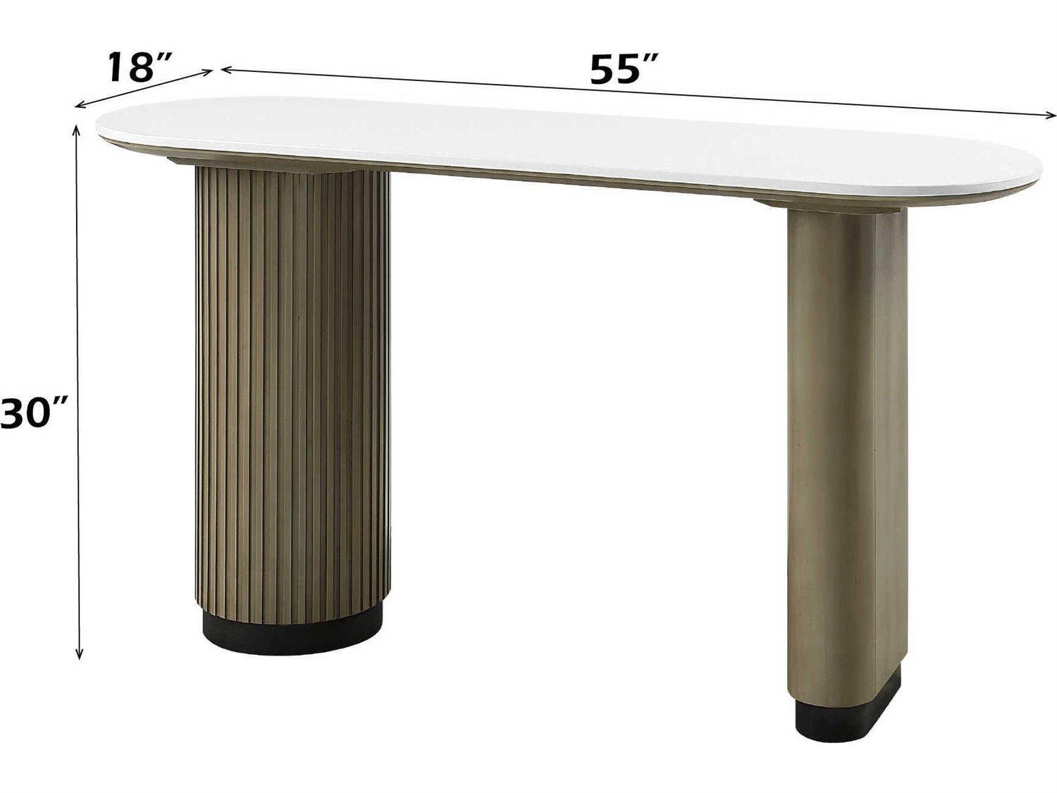 Acme Furniture Clayten Oval Faux Marble Engineering Top Light Oak Console Table