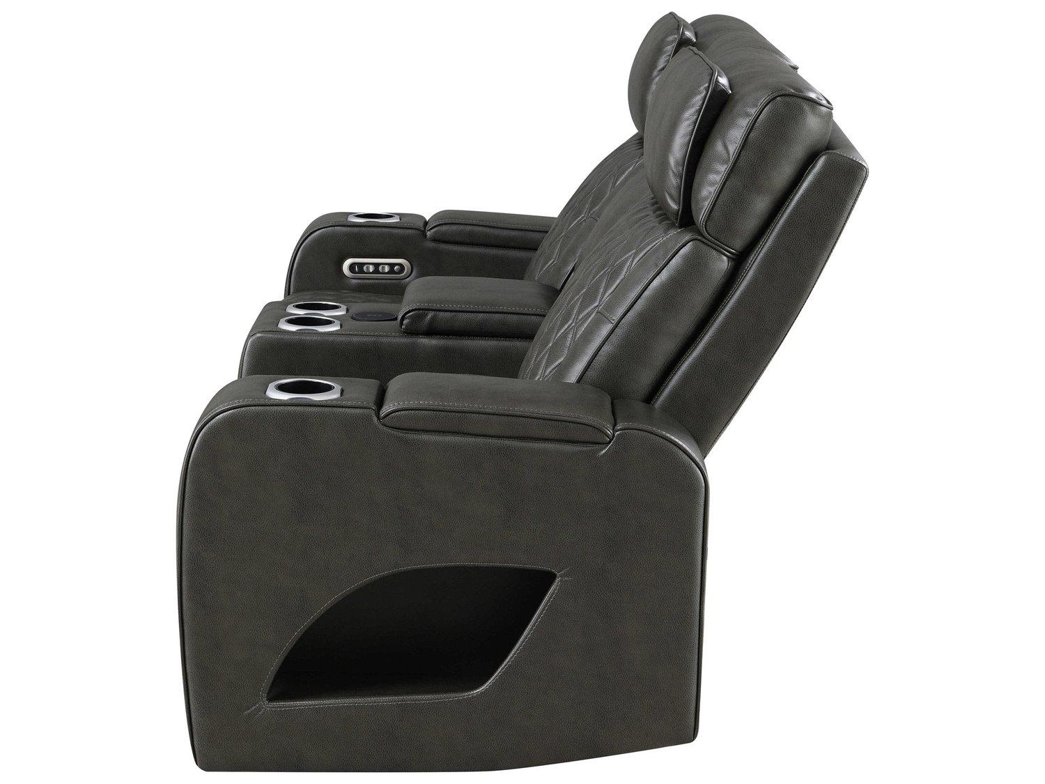 Acme Furniture Taddeo Dark Gray Synthetic Leather Black Faux Sofa