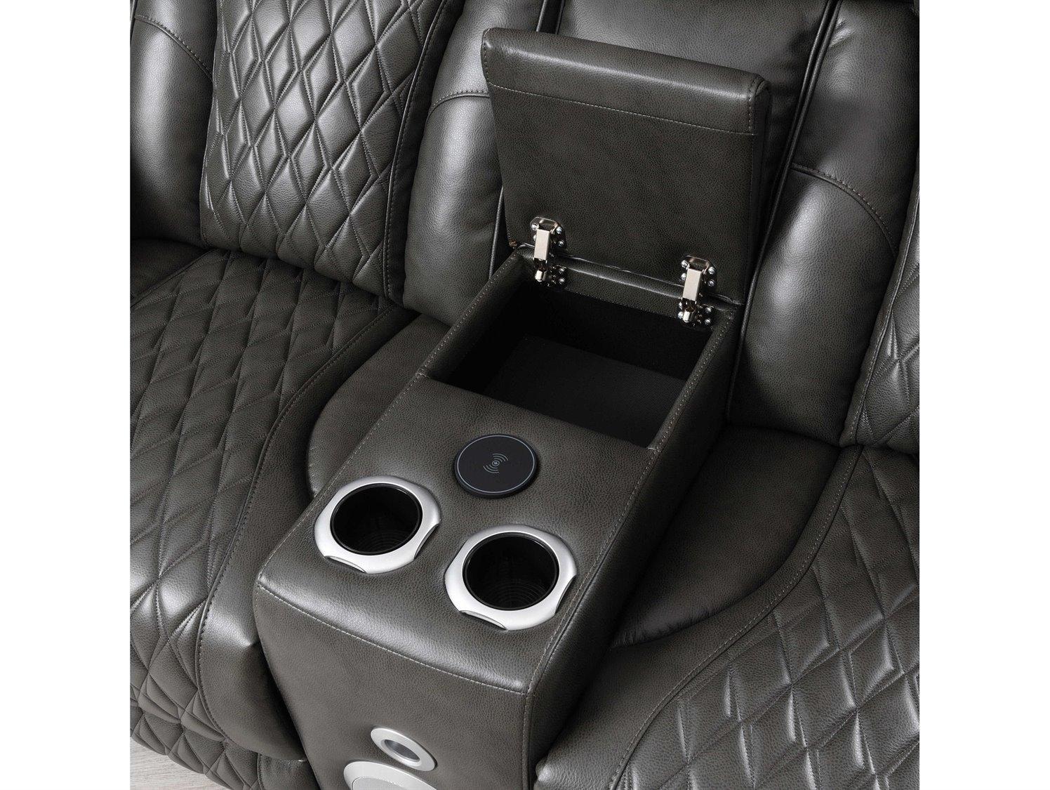 Acme Furniture Taddeo Dark Gray Synthetic Leather Black Faux Sofa