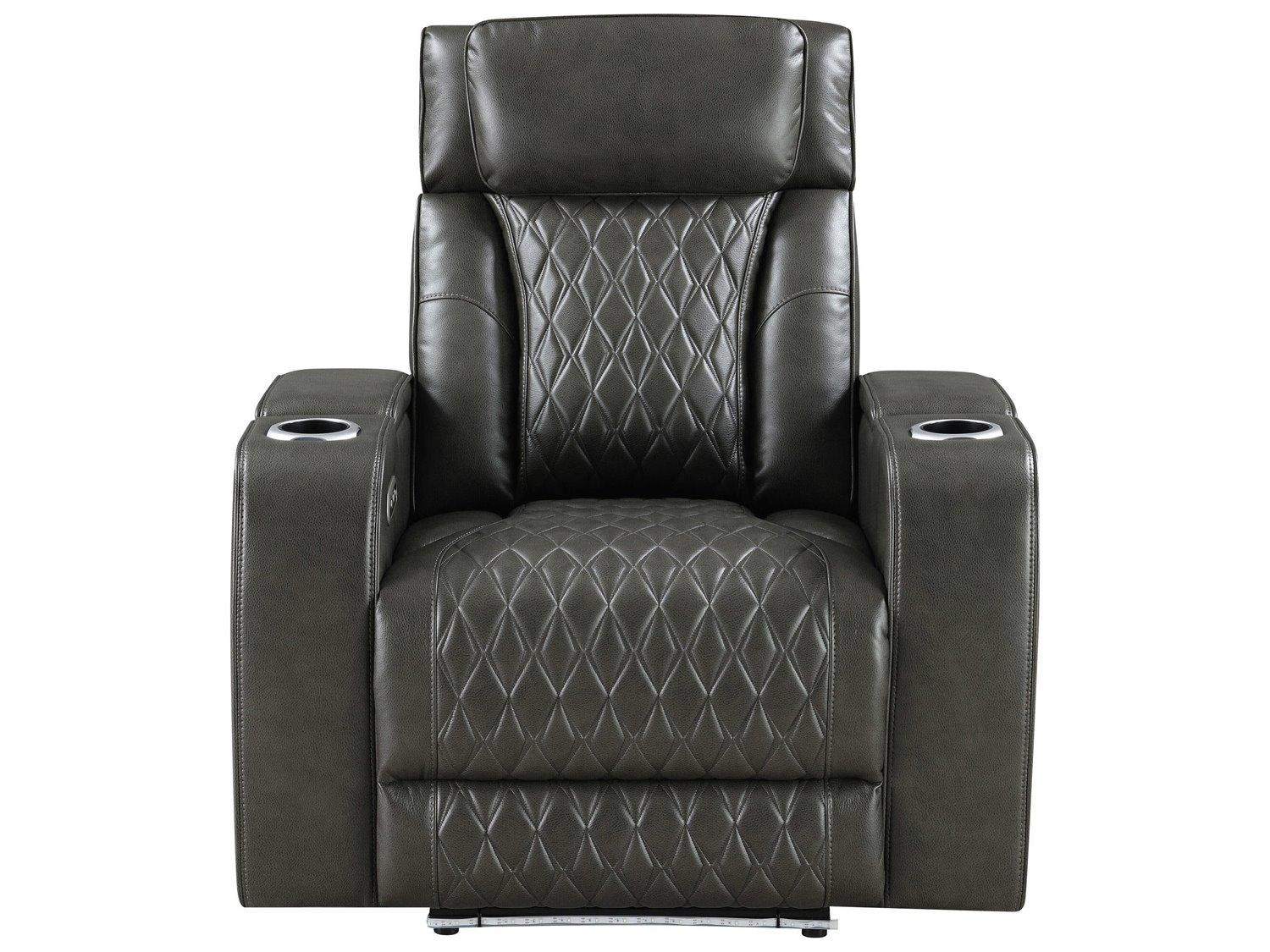 Acme Furniture Taddeo Dark Gray Synthetic Leather Black Faux Recliner