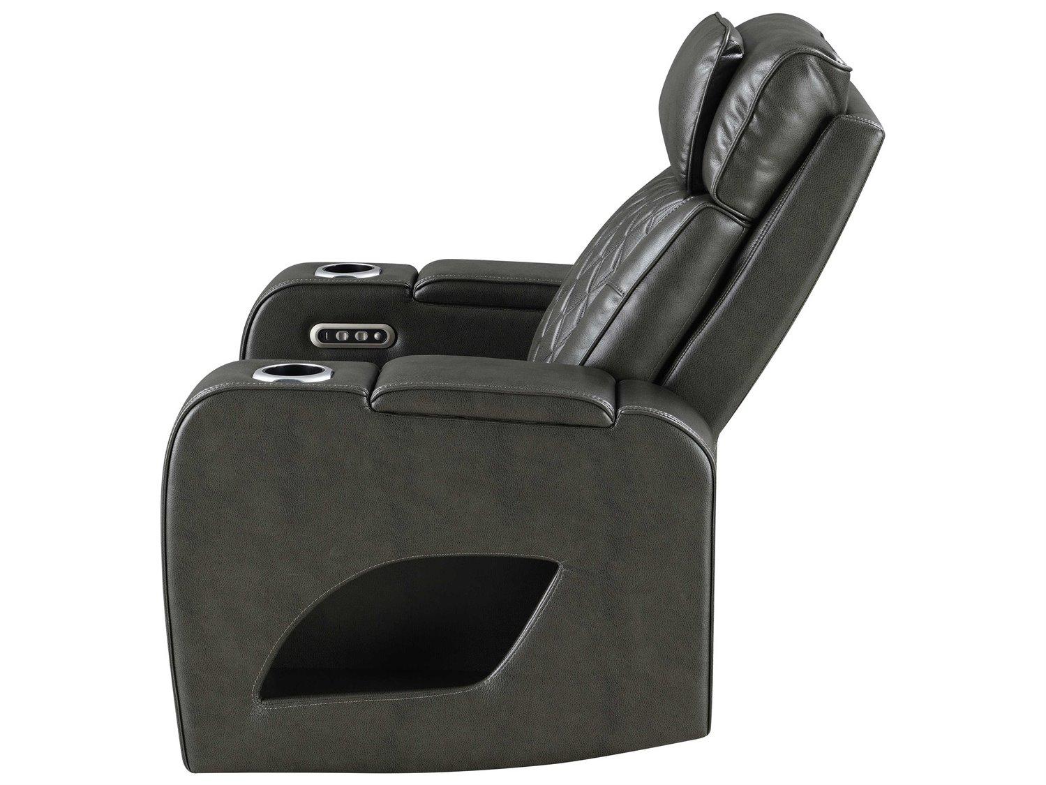 Acme Furniture Taddeo Dark Gray Synthetic Leather Black Faux Recliner