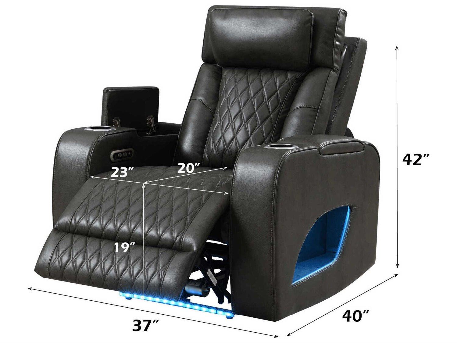 Acme Furniture Taddeo Dark Gray Synthetic Leather Black Faux Recliner