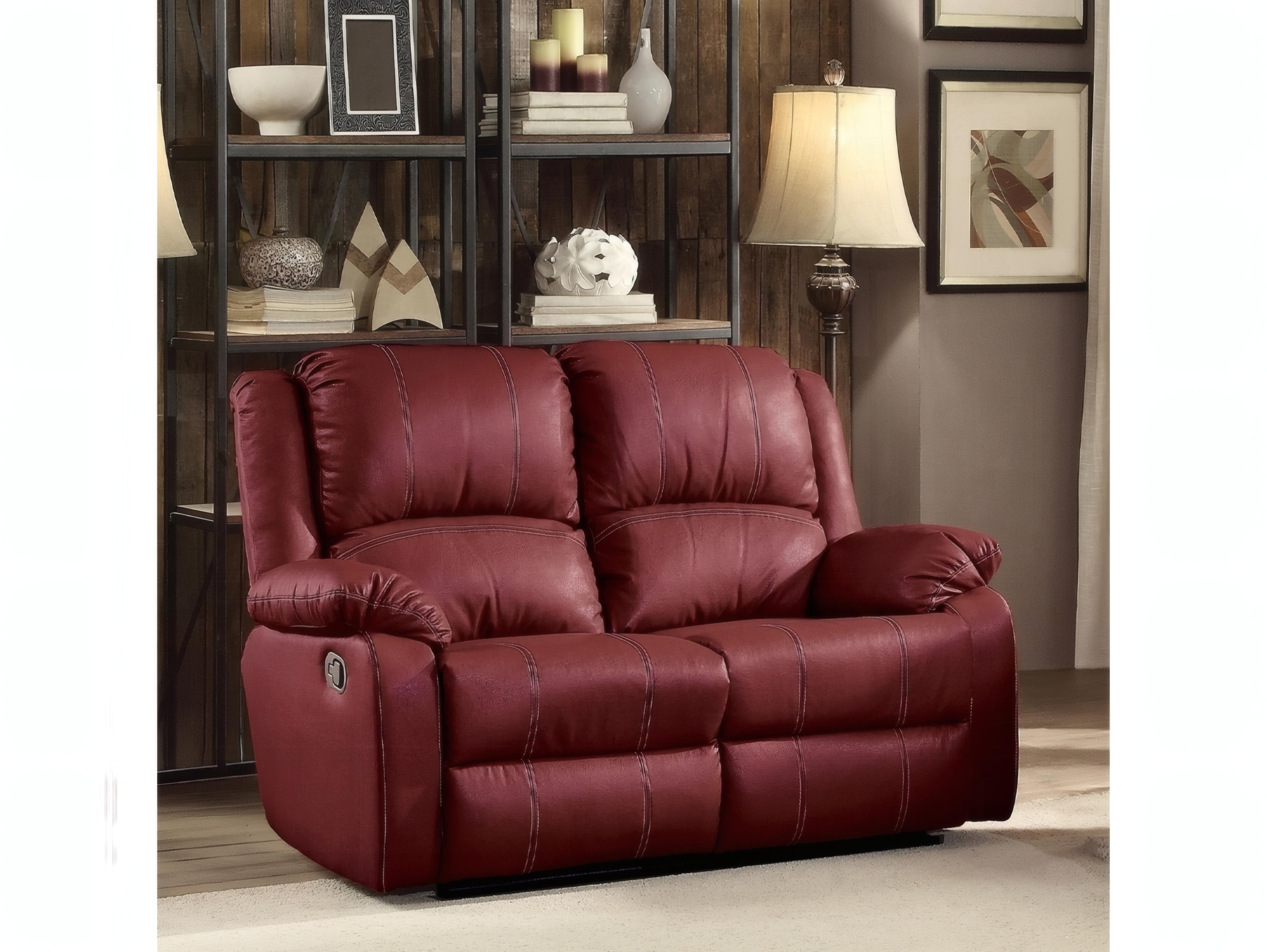 Acme Furniture Zuriel Red Synthetic Leather Faux Loveseat