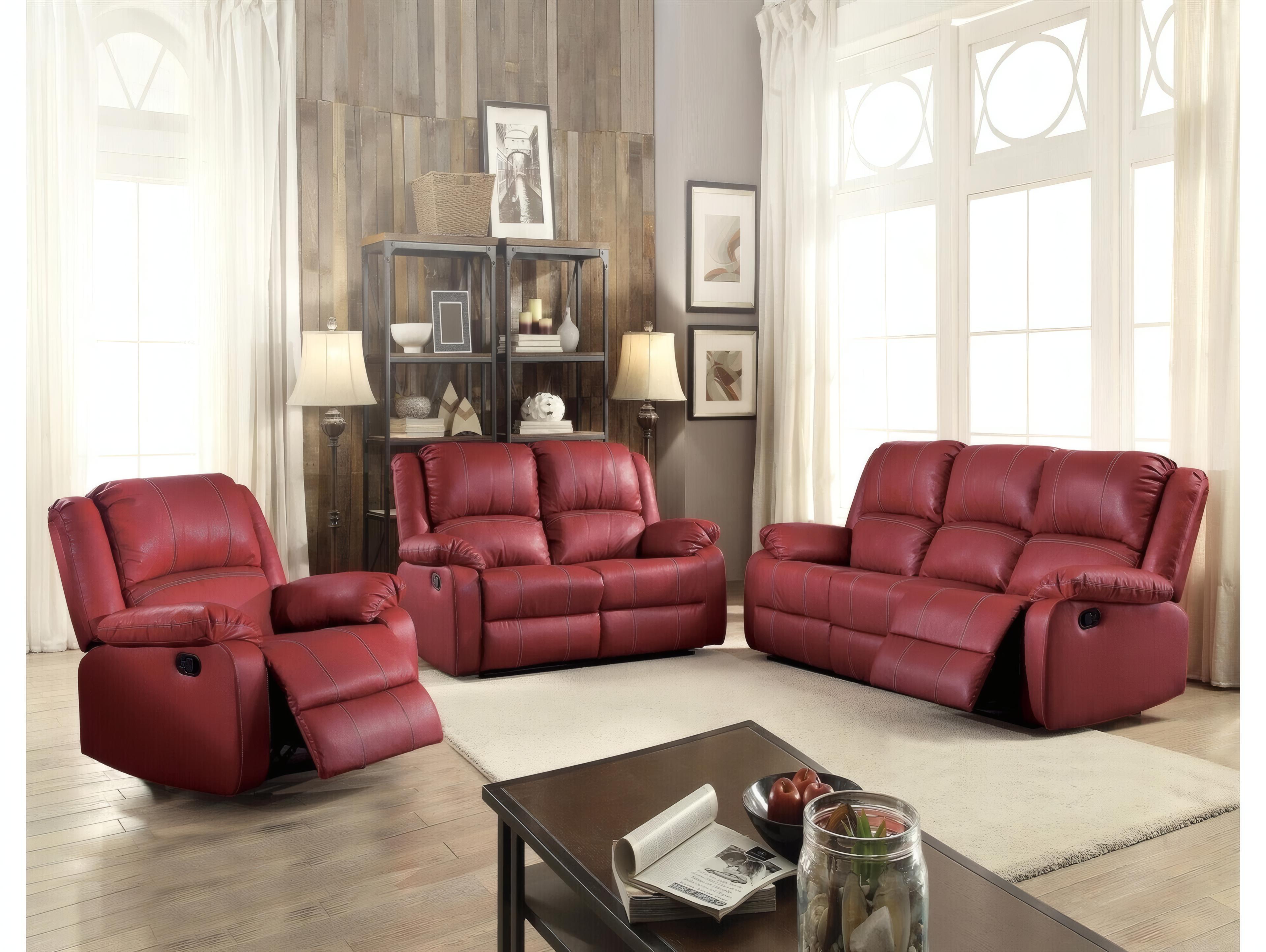 Acme Furniture Zuriel Red Synthetic Leather Faux Loveseat