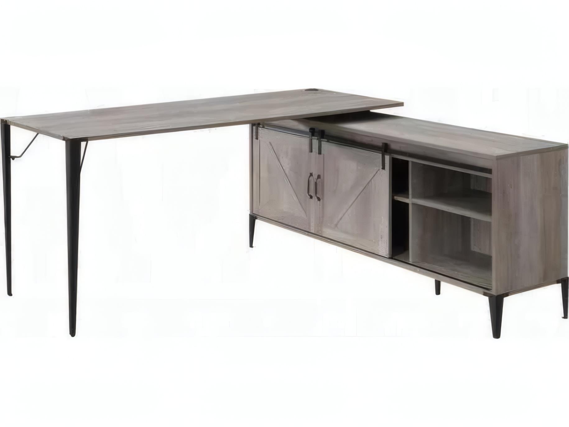 Acme Furniture Zakwani Gray Oak Black L-Shaped Desk