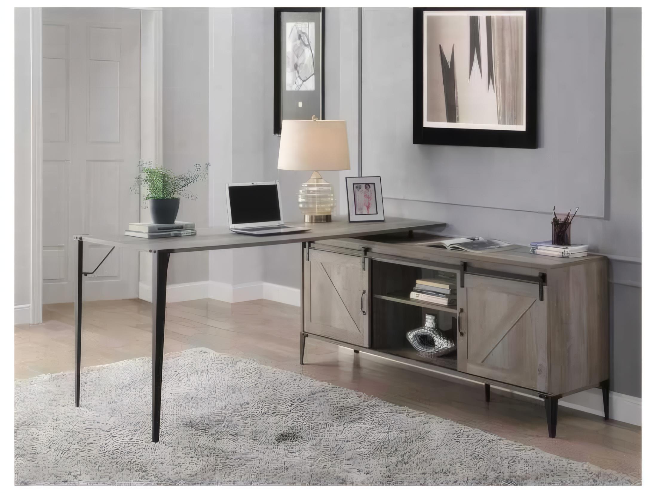 Acme Furniture Zakwani Gray Oak Black L-Shaped Desk