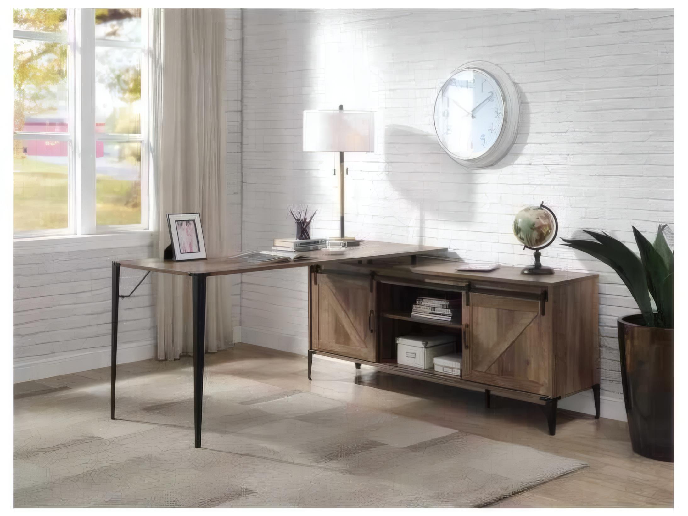 Acme Furniture Zakwani Rustic Oak Black Brown L-Shaped Desk