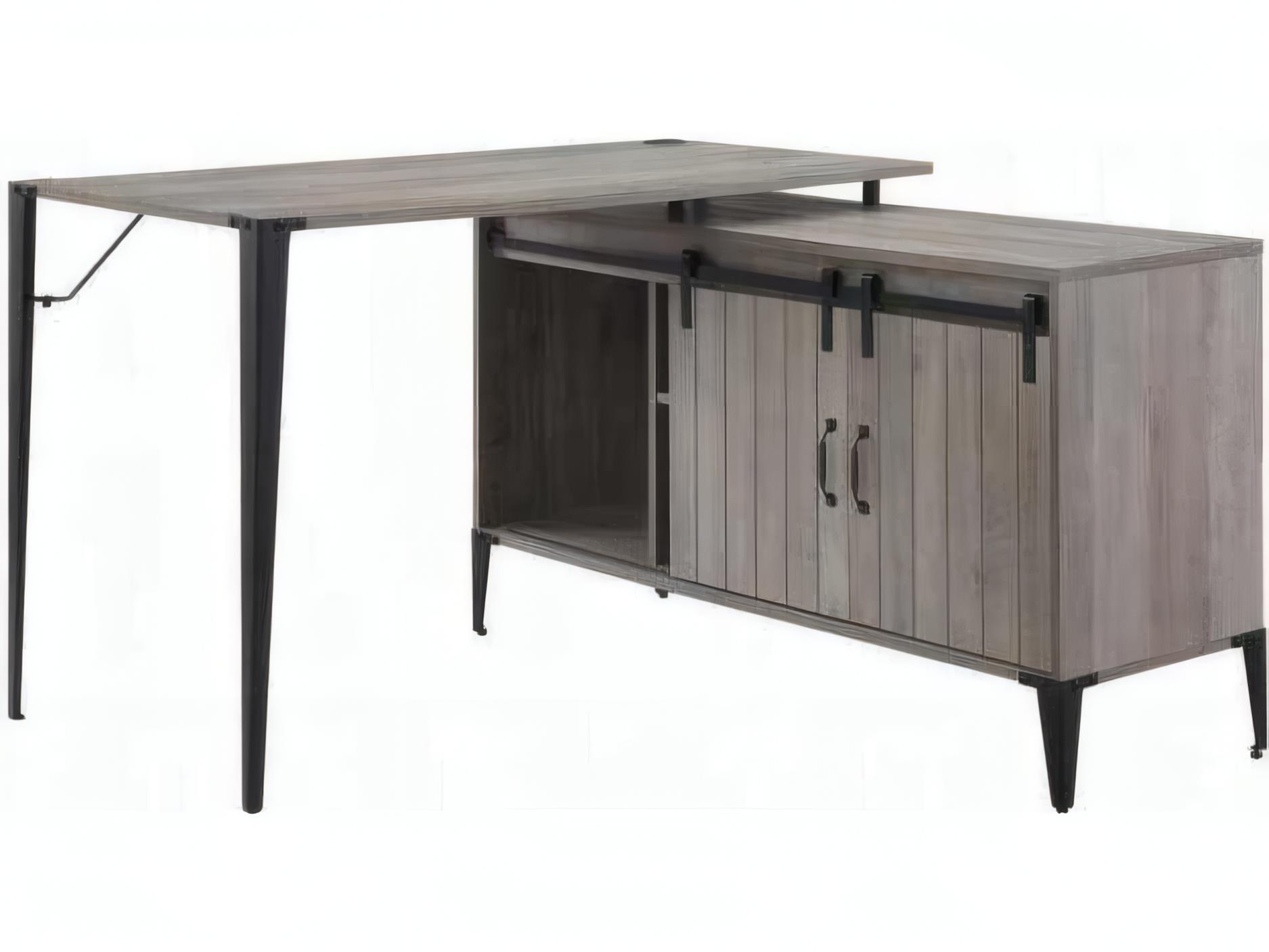 Acme Furniture Zakwani Gray Oak Black L-Shaped Desk