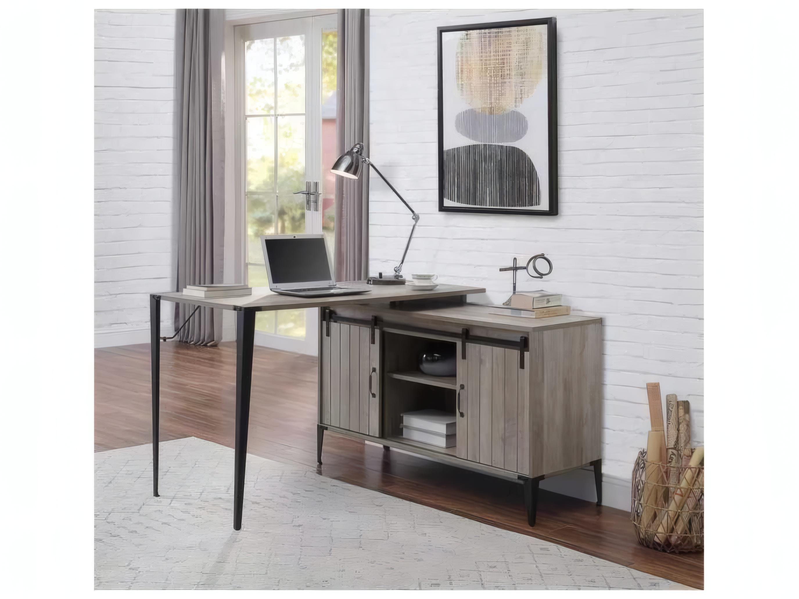 Acme Furniture Zakwani Gray Oak Black L-Shaped Desk
