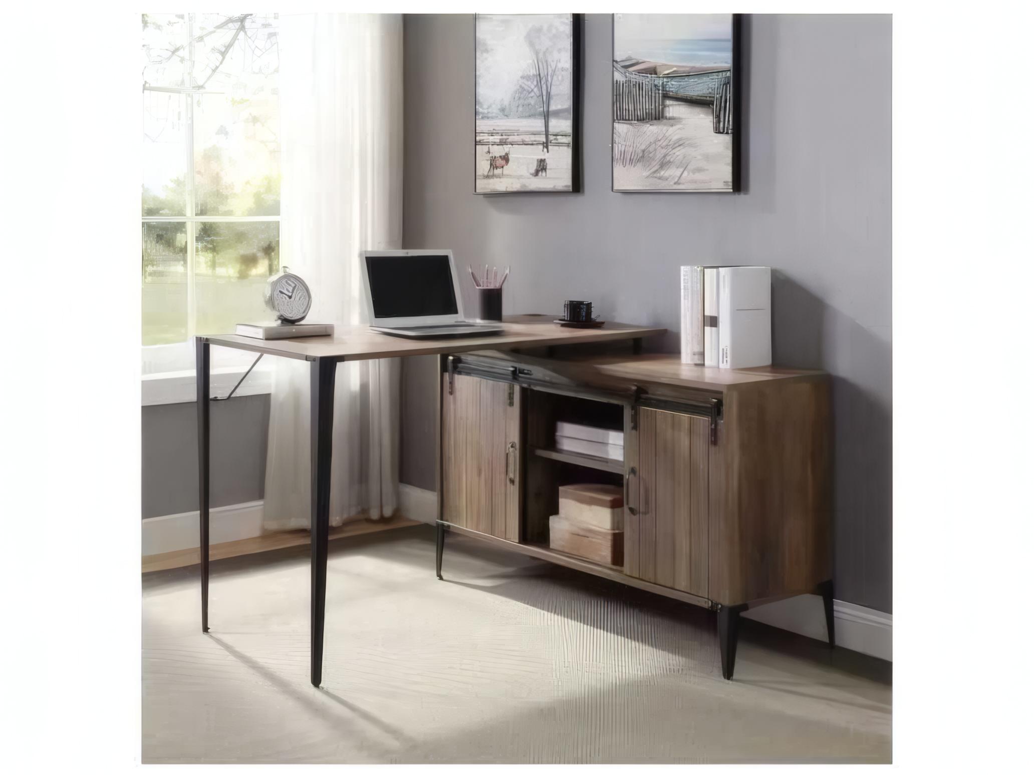 Acme Furniture Zakwani Rustic Oak Black Brown L-Shaped Desk