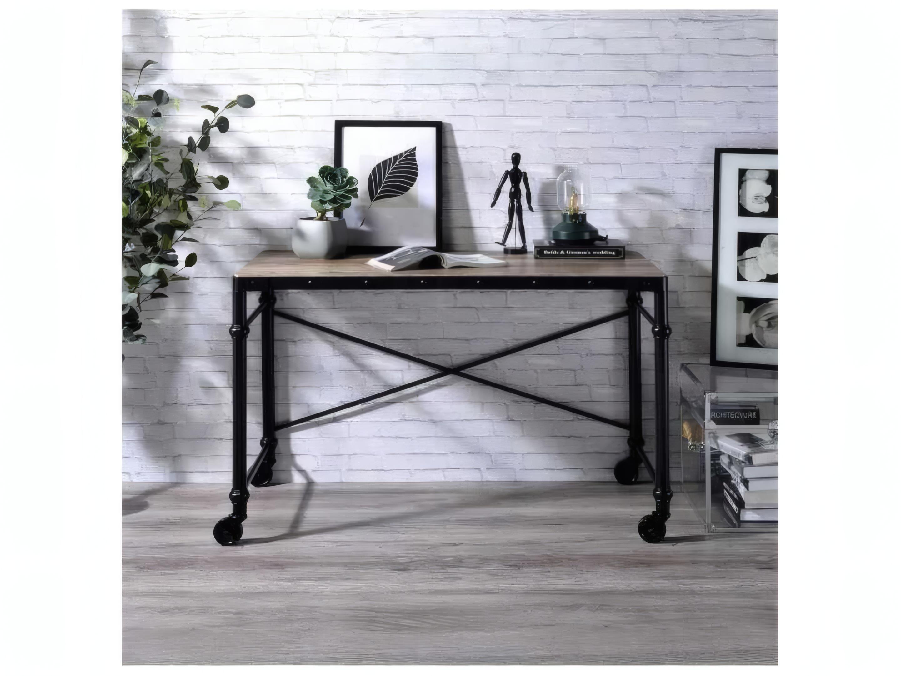 Acme Furniture Rustic Oak Black Writing Desk