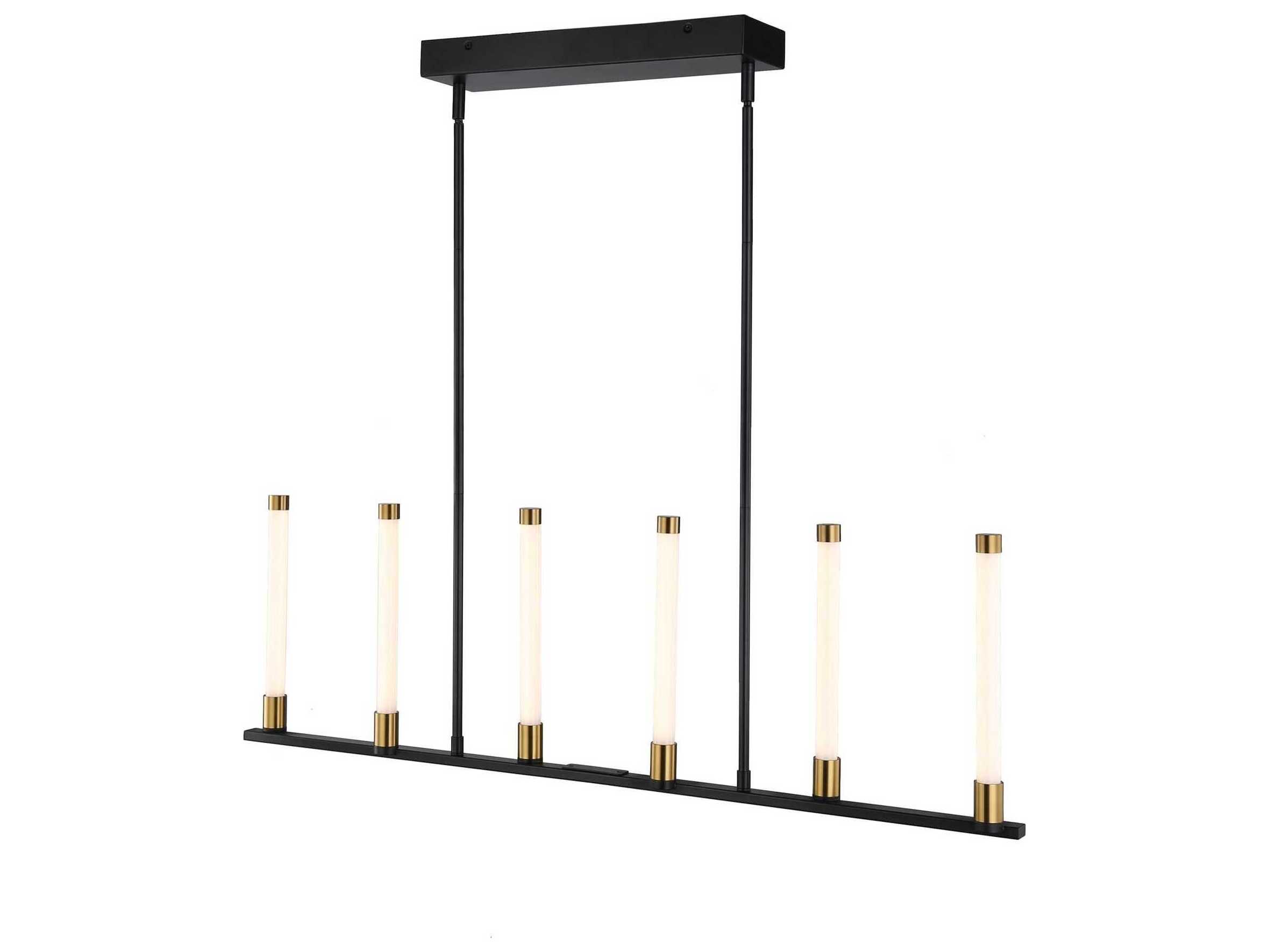 Artcraft Infiniti 6-Light Matte Black Brass Glass LED Cylinder Linear Island Pendant